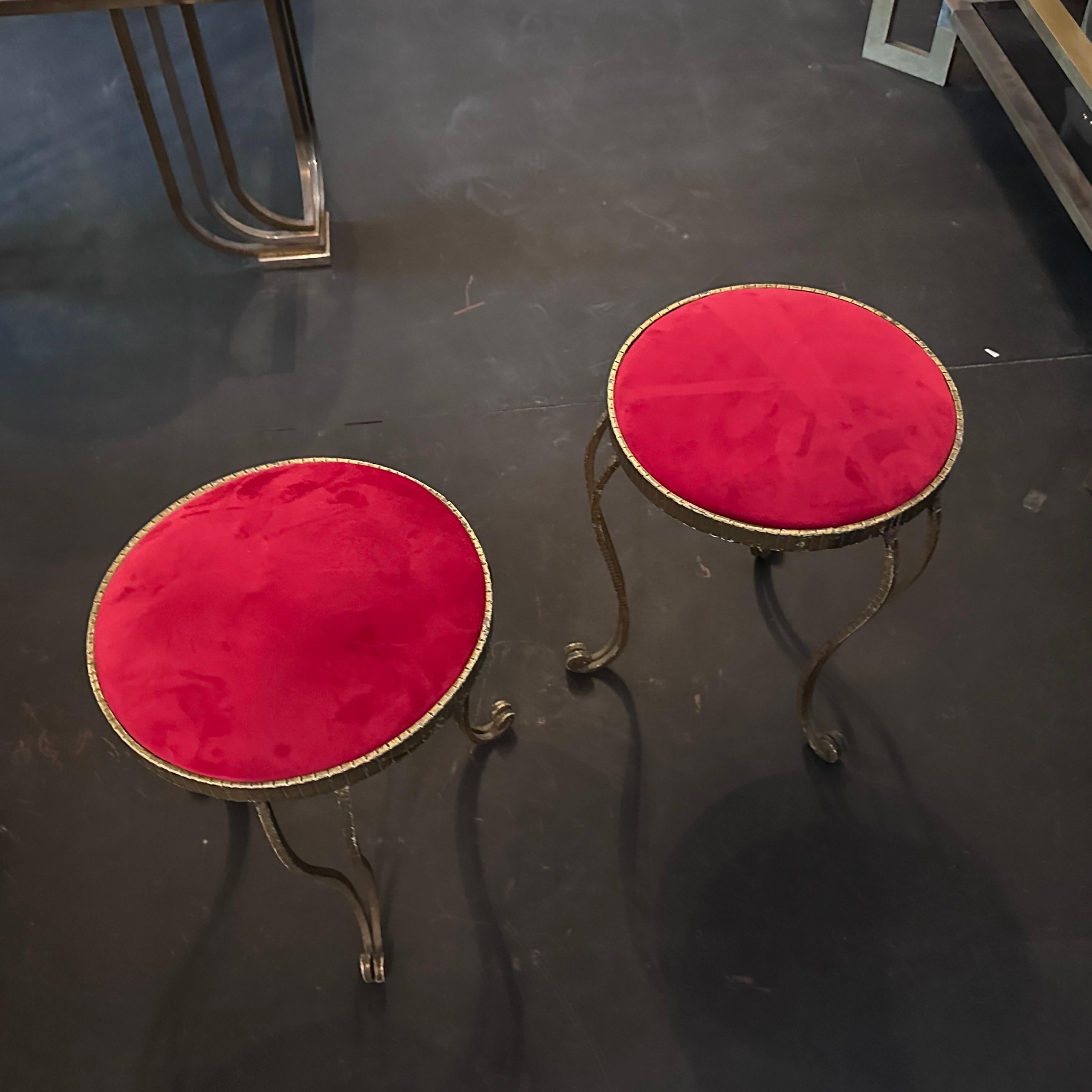 Two 1950s Mid-Century Modern Red Velvet Stools by Pier Luigi Colli In Good Condition In Aci Castello, IT