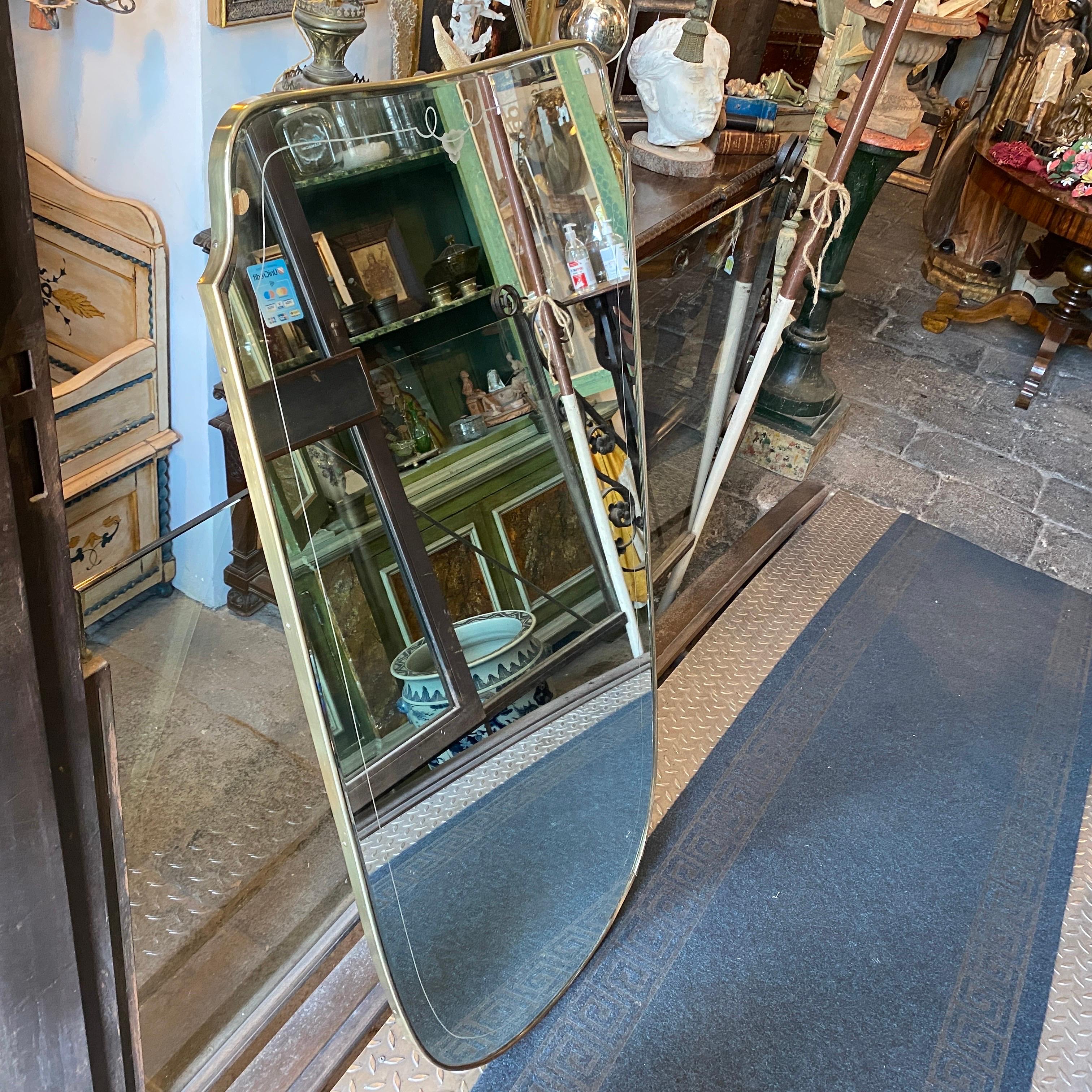 1950s Mid-Century Modern Giò Ponti Style Brass and Glass Italian Wall Mirror 1