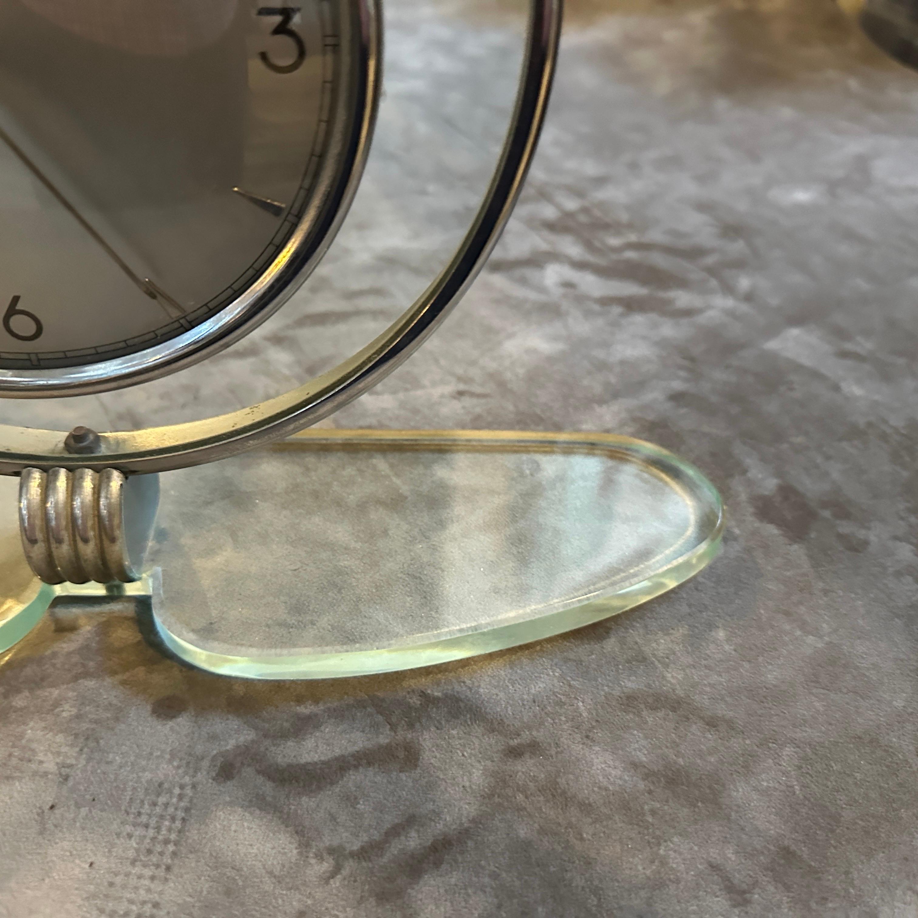 1950s Mid-Century Modern Glass and Chromed Metal Italian Table Clock by Ducale For Sale 6