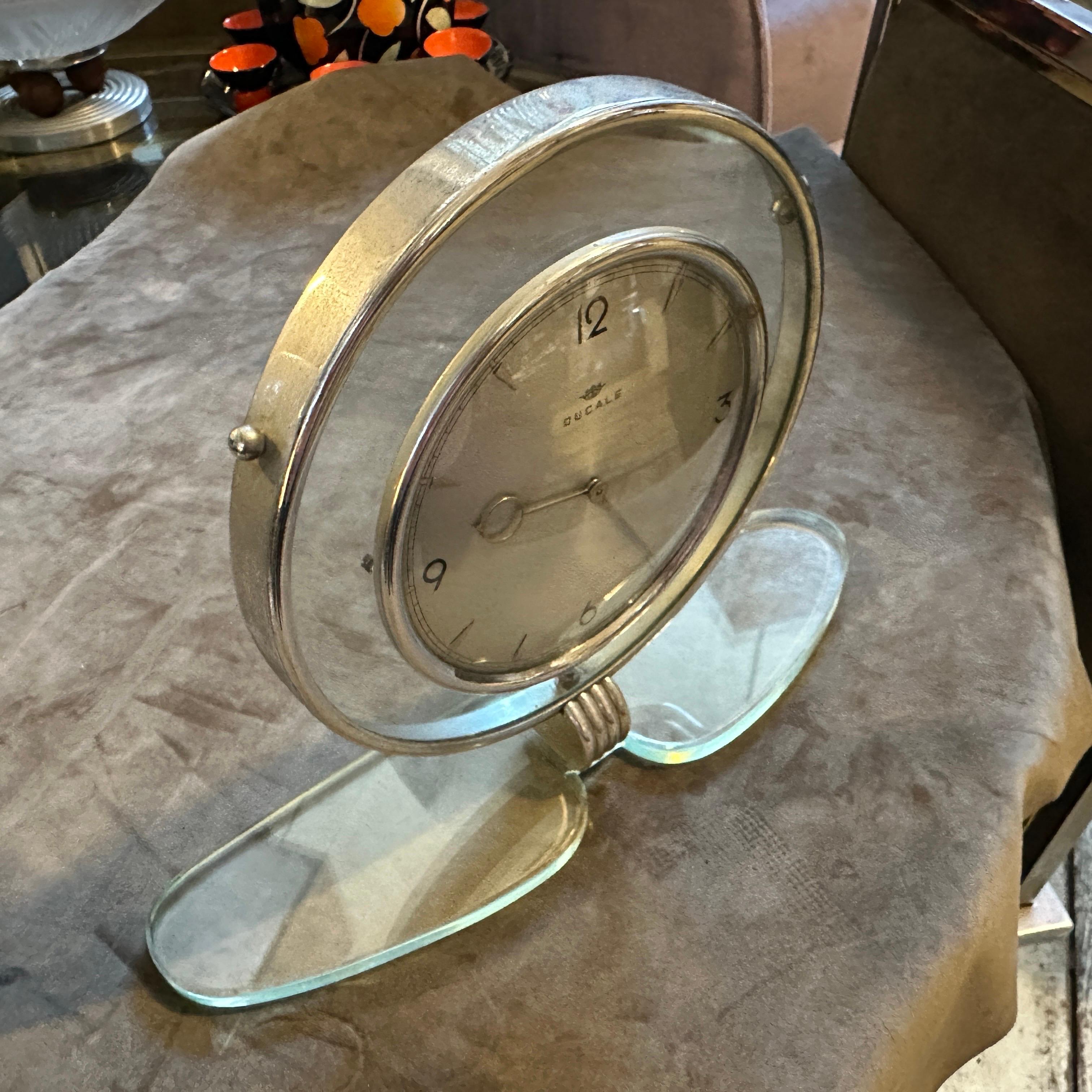 1950s Mid-Century Modern Glass and Chromed Metal Italian Table Clock by Ducale For Sale 8