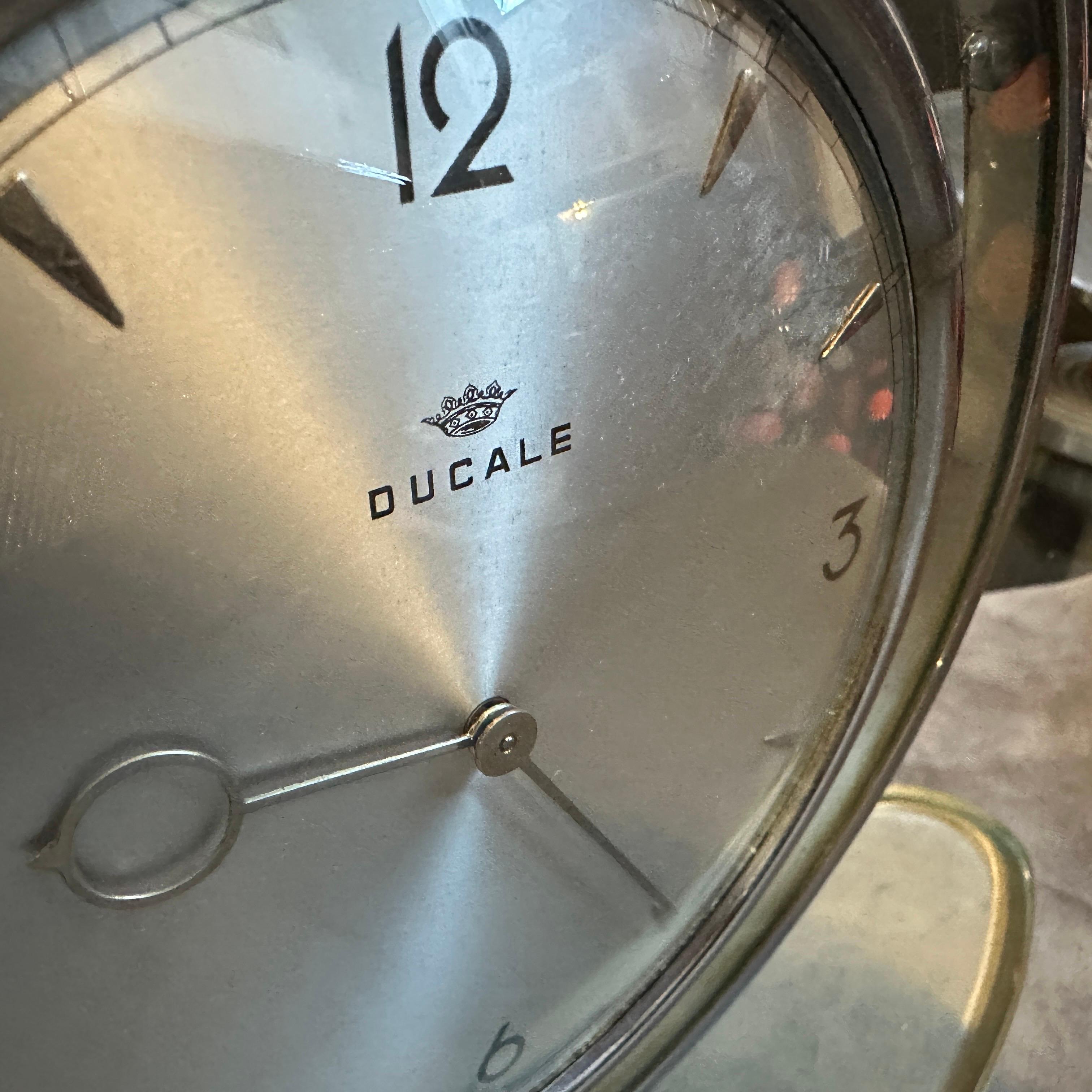 20th Century 1950s Mid-Century Modern Glass and Chromed Metal Italian Table Clock by Ducale For Sale
