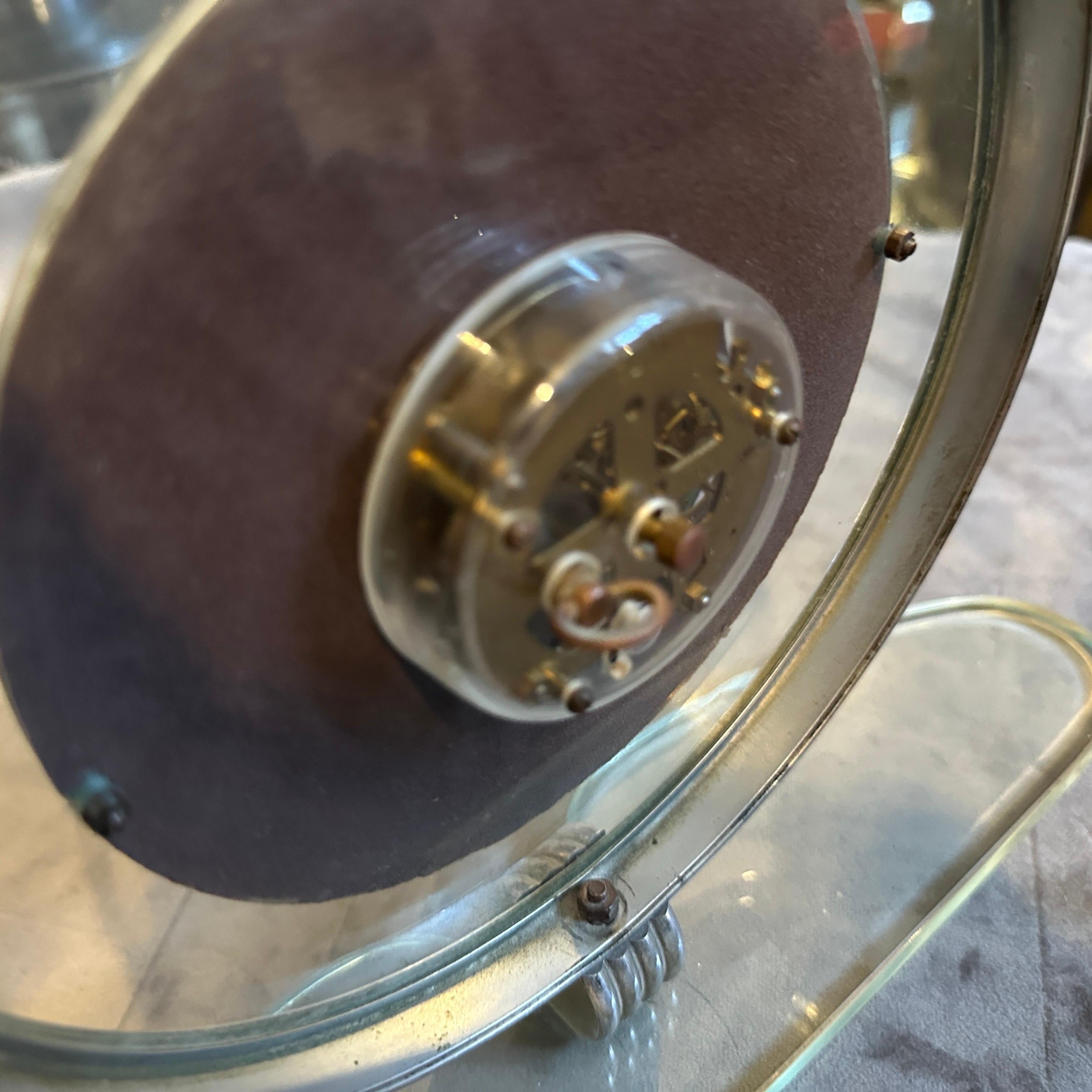 1950s Mid-Century Modern Glass and Chromed Metal Italian Table Clock by Ducale For Sale 2