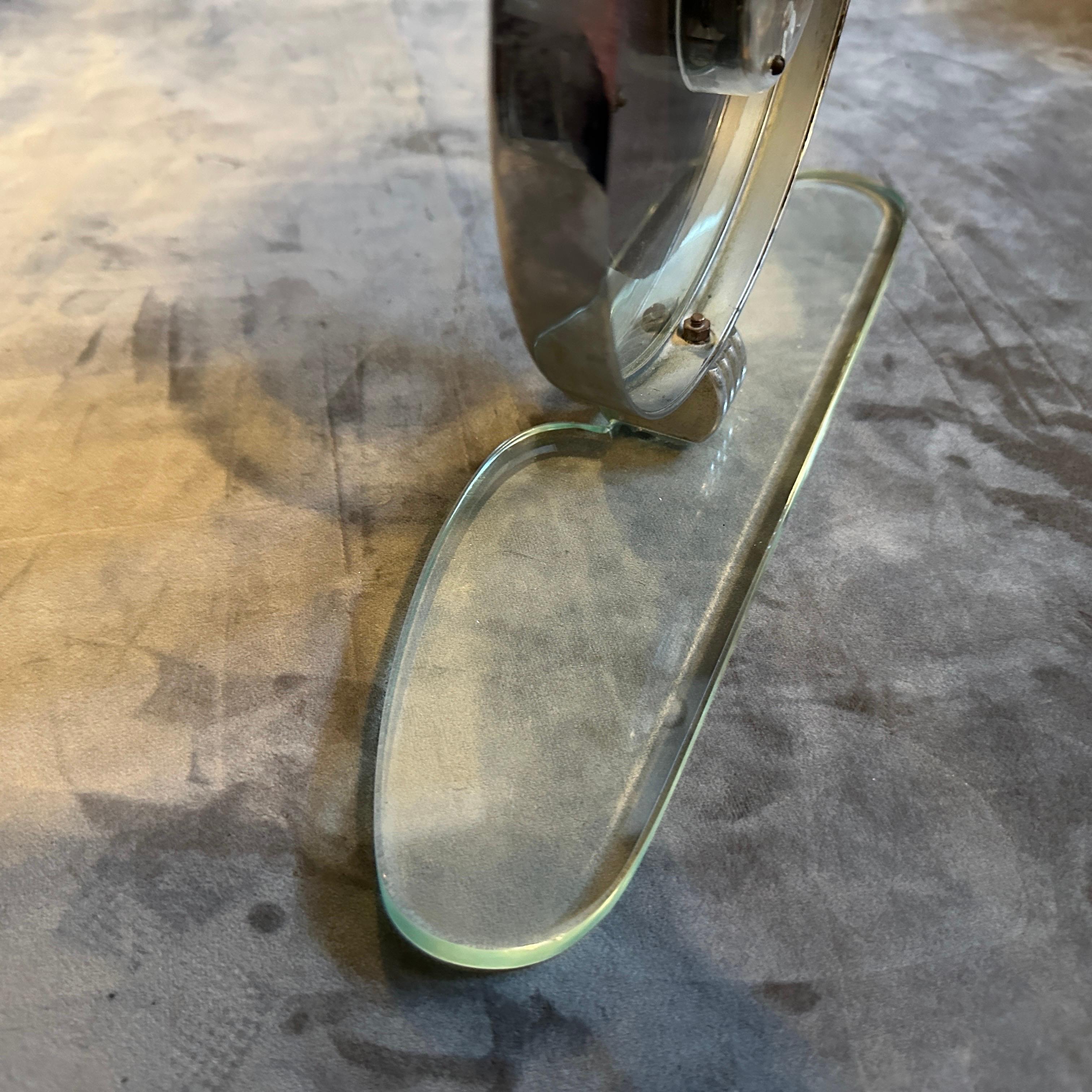 1950s Mid-Century Modern Glass and Chromed Metal Italian Table Clock by Ducale For Sale 3