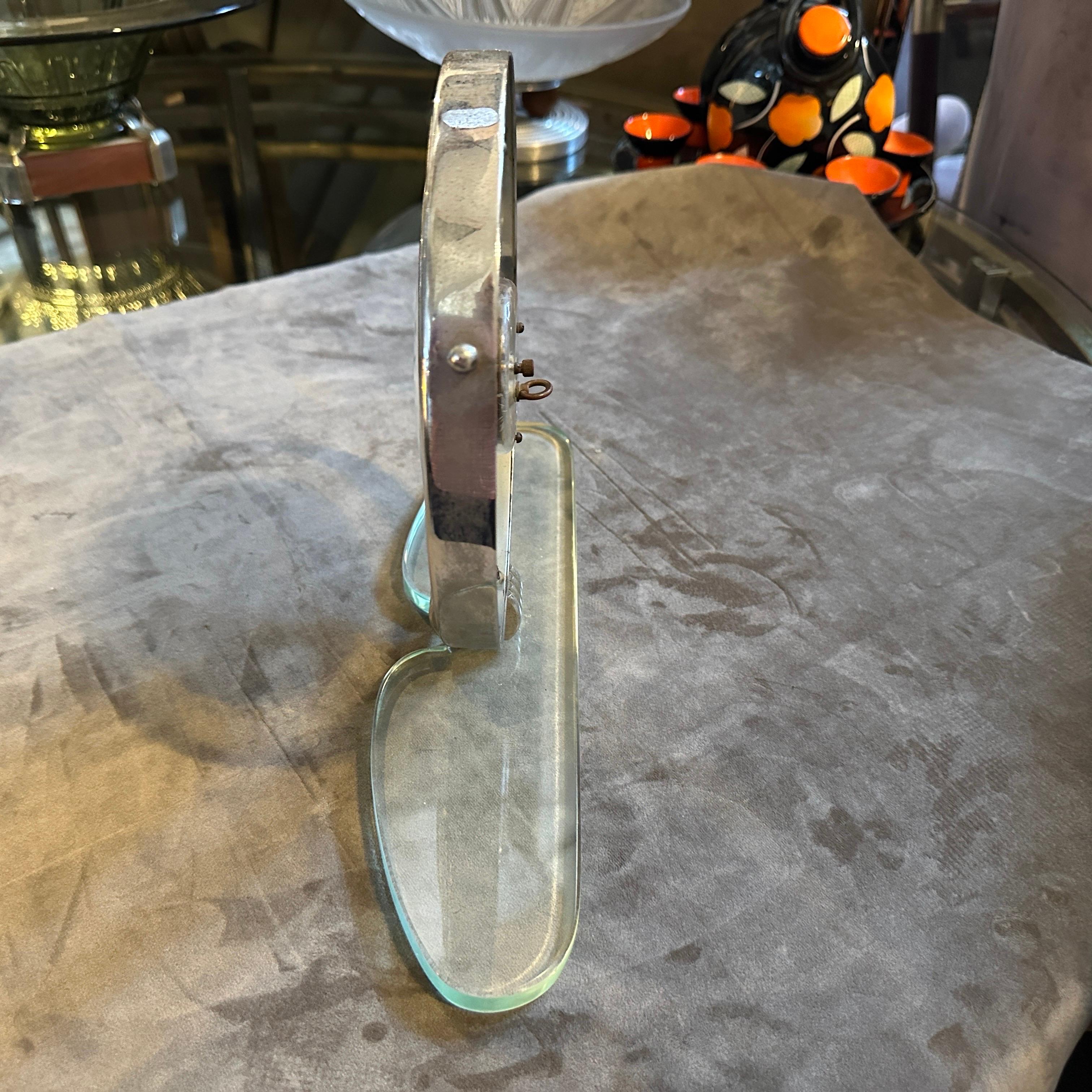 1950s Mid-Century Modern Glass and Chromed Metal Italian Table Clock by Ducale For Sale 4