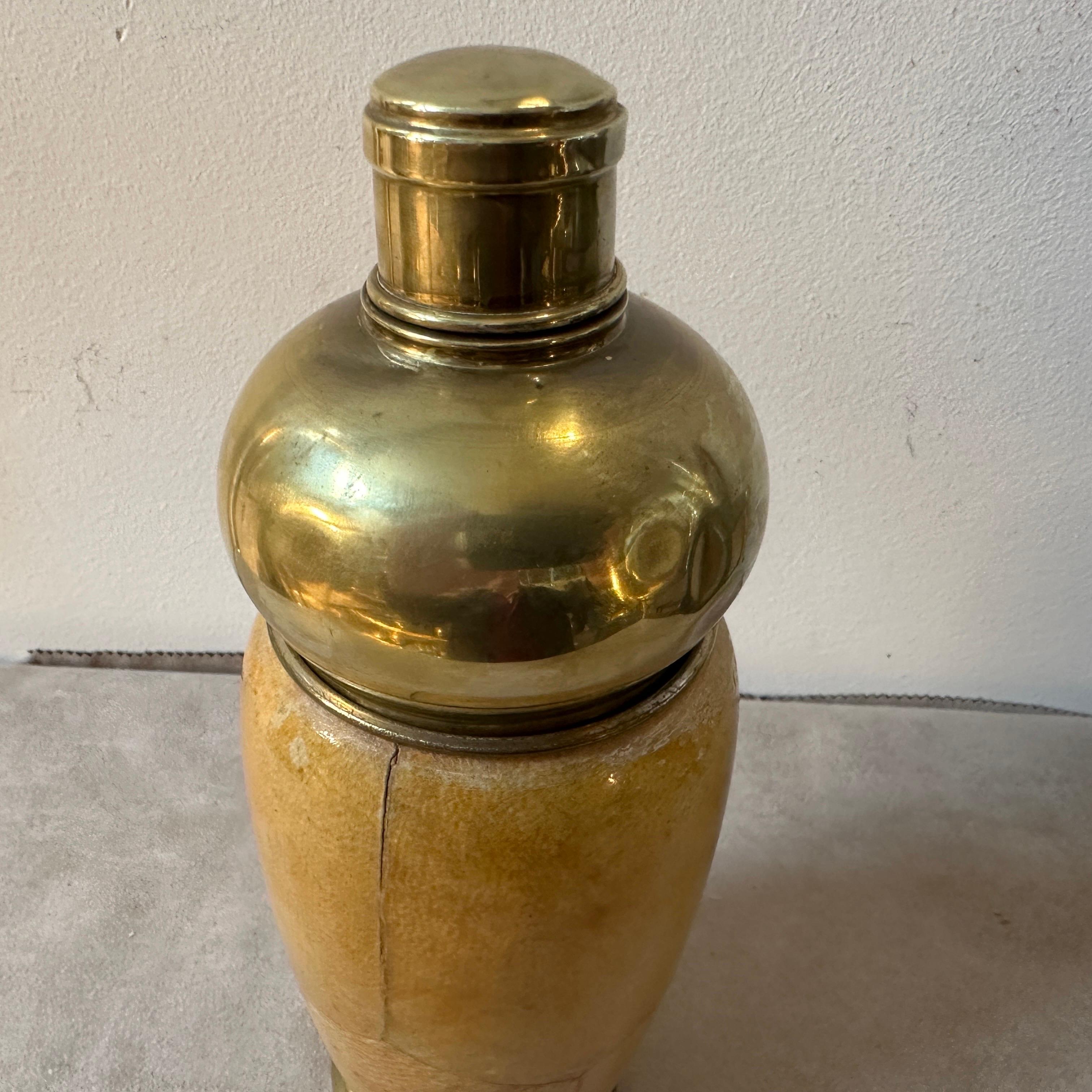 Hand-Crafted 1950s Mid-Century Modern Goatskin and Brass Shaker by Aldo Tura For Sale