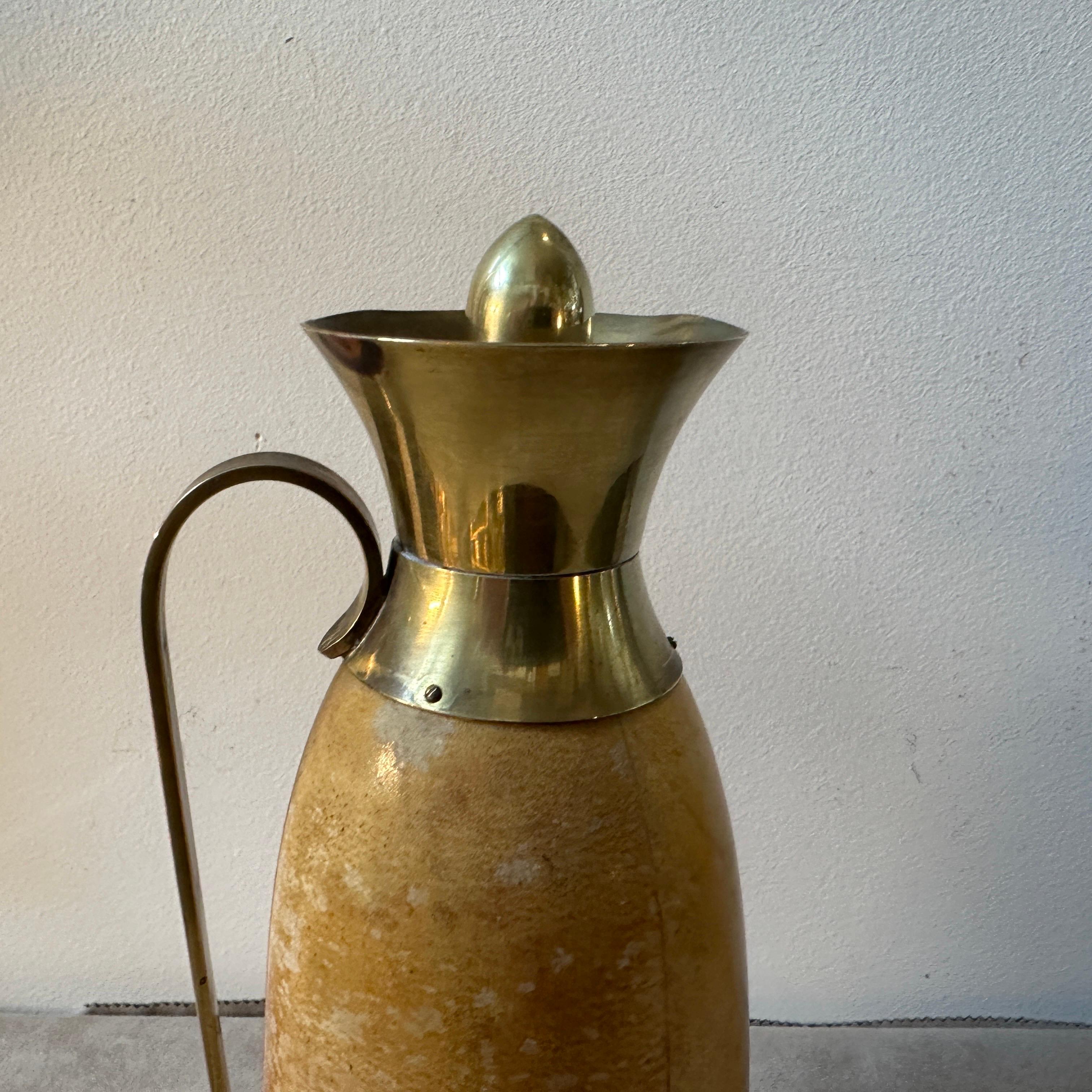 Italian 1950s Mid-Century Modern Goatskin and Brass Thermos Carafe by Aldo Tura For Sale