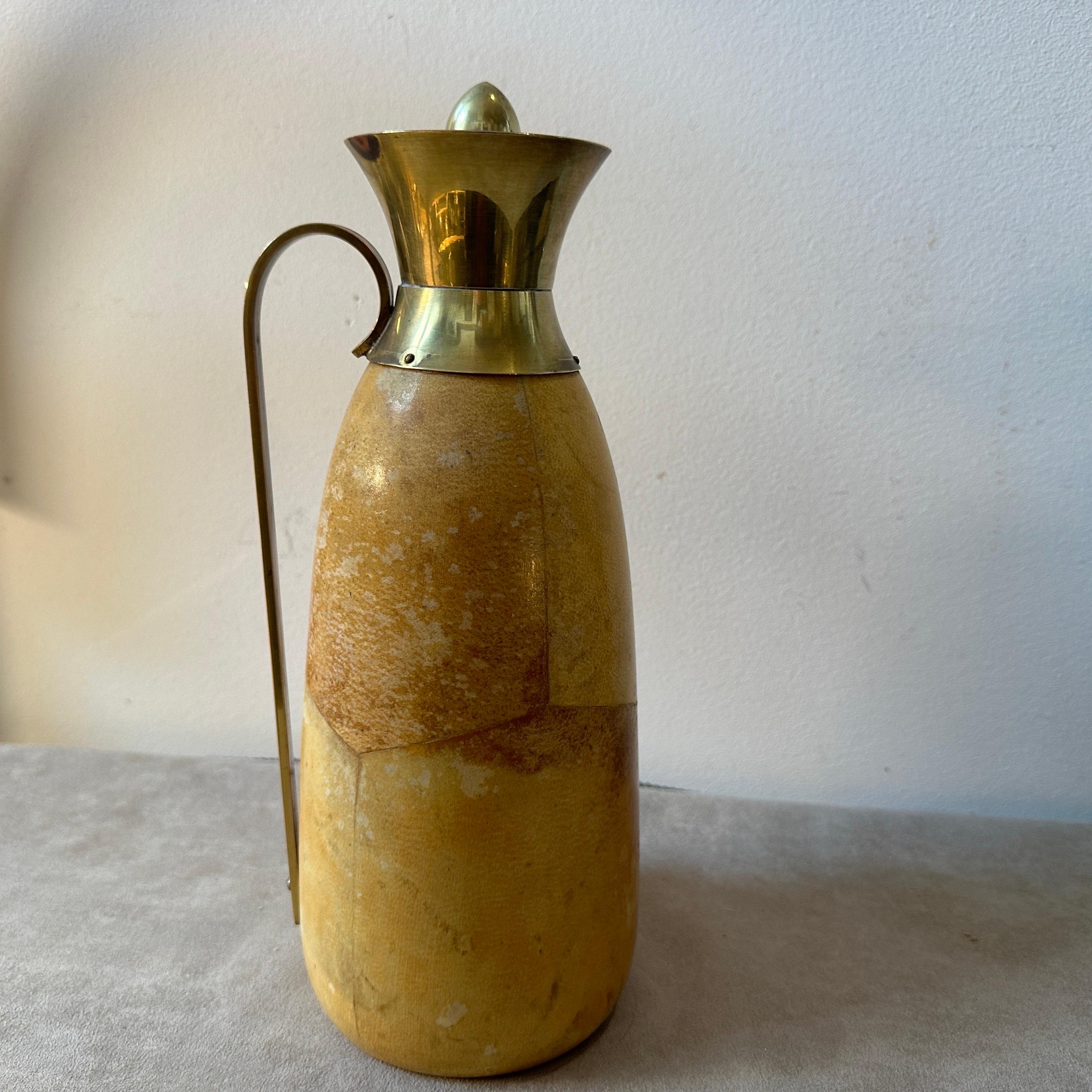 1950s Mid-Century Modern Goatskin and Brass Thermos Carafe by Aldo Tura For Sale 4
