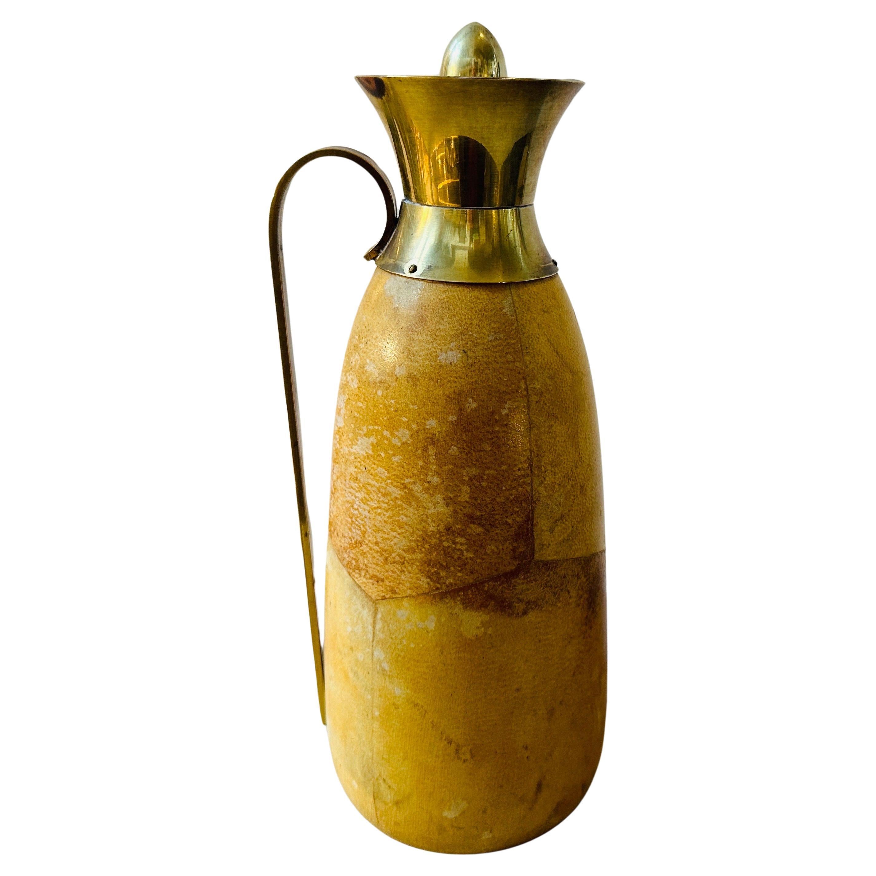 1950s Mid-Century Modern Goatskin and Brass Thermos Carafe by Aldo Tura For Sale