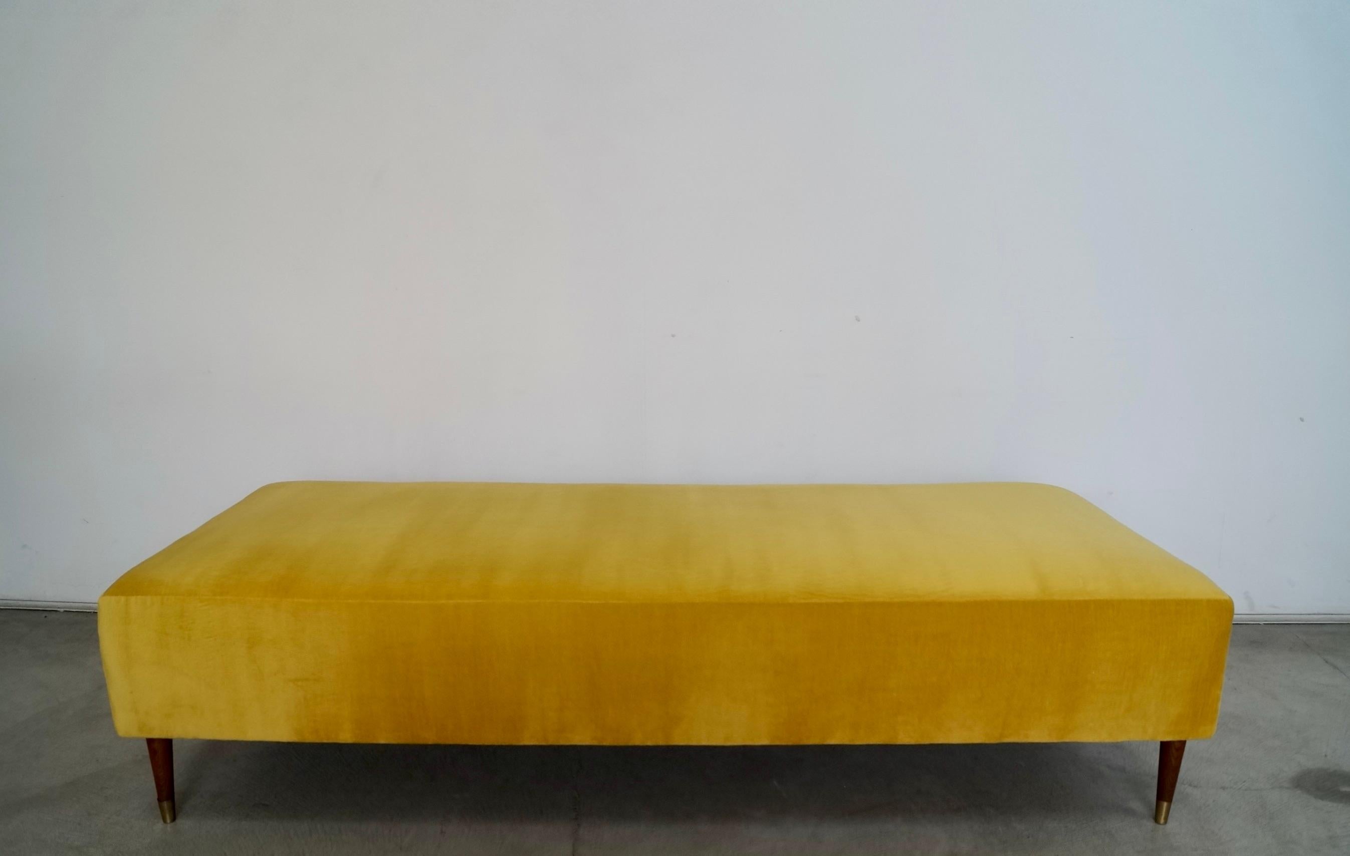 We have two original Midcentury Modern daybeds for sale. They have both been professionally reupholstered in new yellow gold velvet and foam, and look great. They are really structurally solid, and have coil springs. They are really comfortable, and