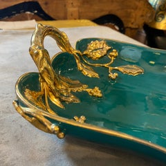 Italienischer Korb aus grüner und goldener Keramik von Deruta, Mid-Century Modern, 1950er Jahre