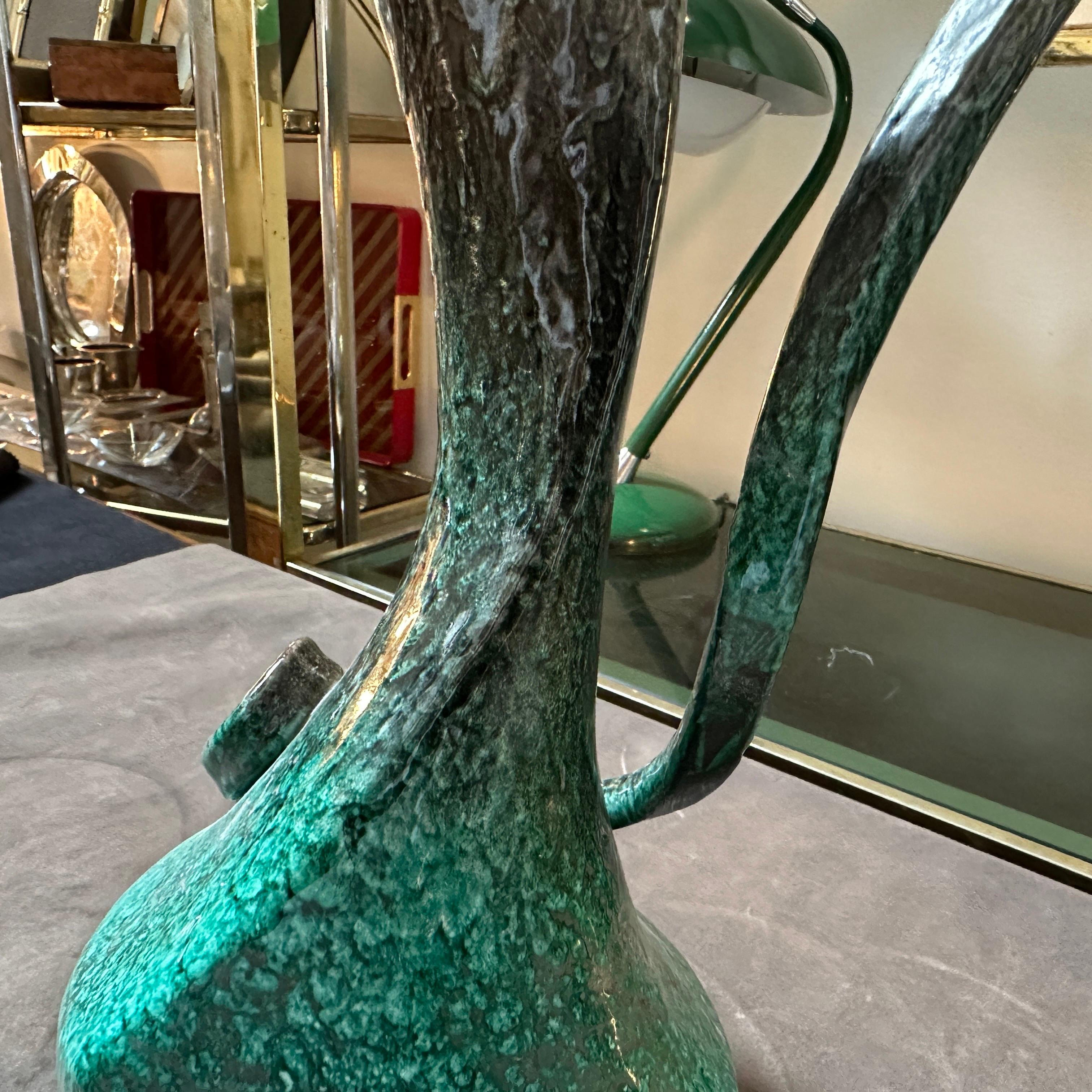 Vaso a brocca in ceramica verde, pezzo unico, italiano, del 1950. in vendita 1