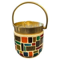 1950s Mid-Century Modern Hand-Painted Goatskin and Brass Ice Bucket by Aldo Tura