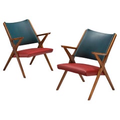 1950s Mid-Century Modern Italian Armchairs in Wood and Bicolor Fabric