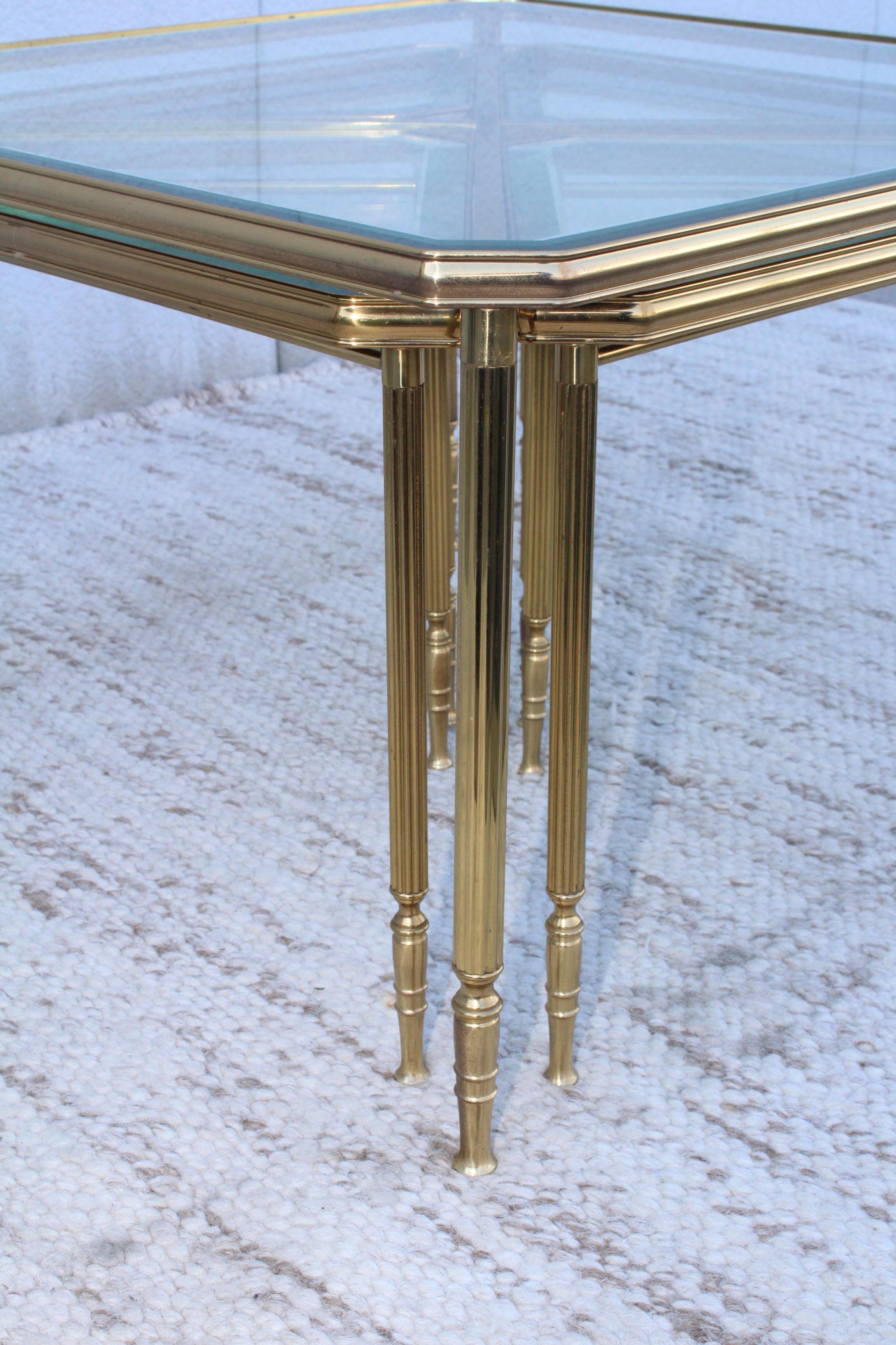 1950's Mid-Century Modern Italian Brass Coffee Table with Nesting Side Tables 6
