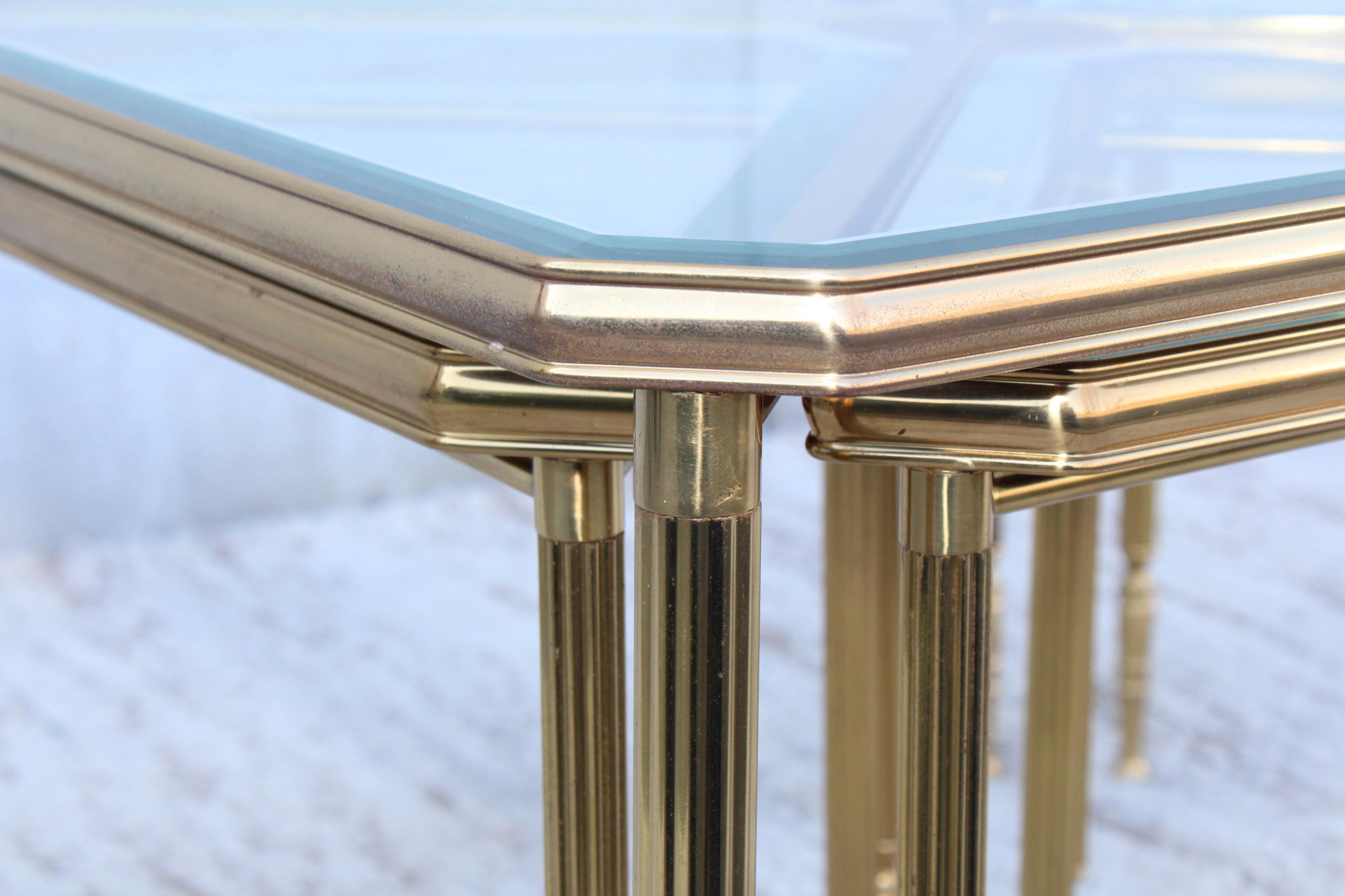 1950's Mid-Century Modern Italian Brass Coffee Table with Nesting Side Tables 8