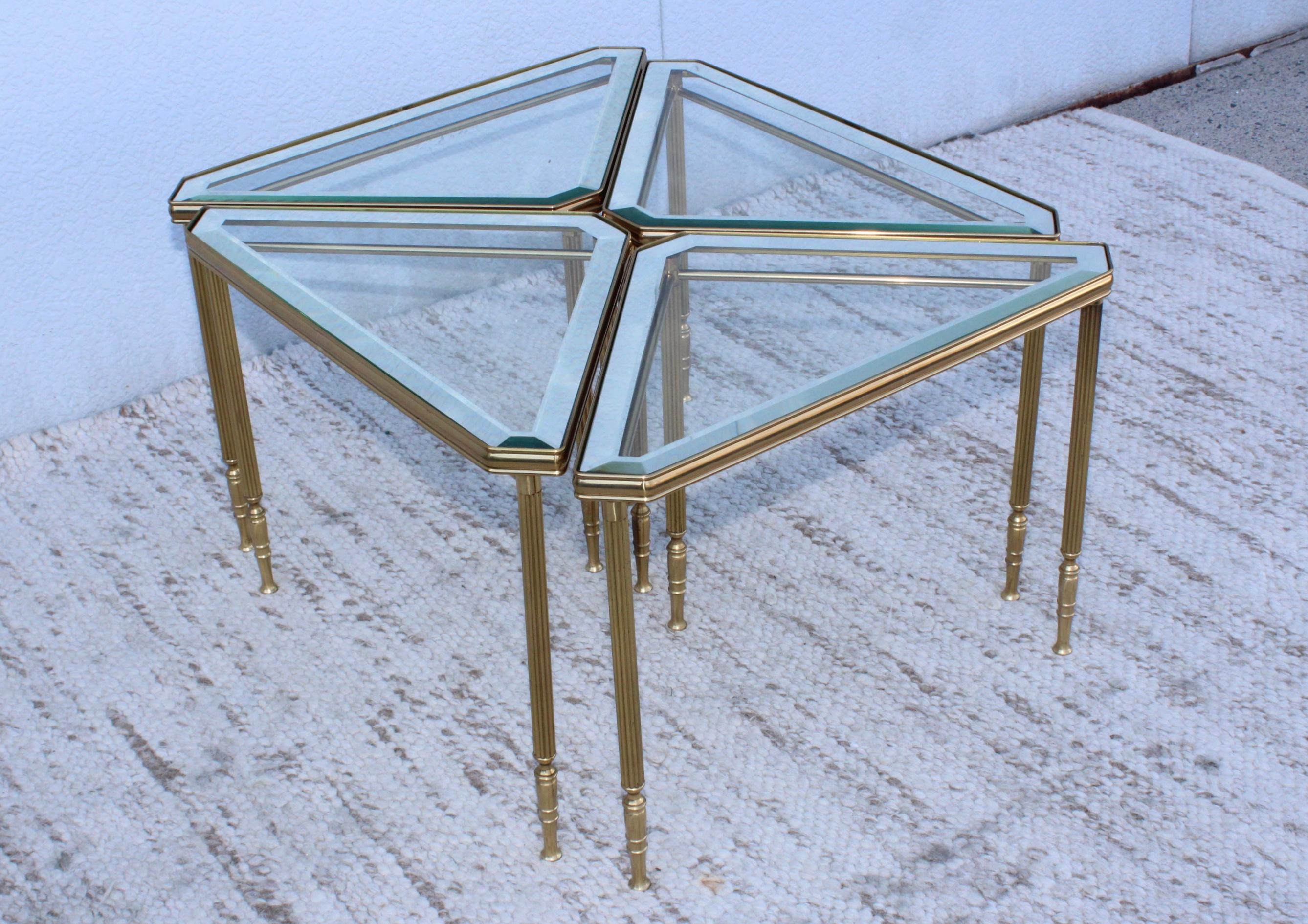 1950's Mid-Century Modern Italian Brass Coffee Table with Nesting Side Tables 12