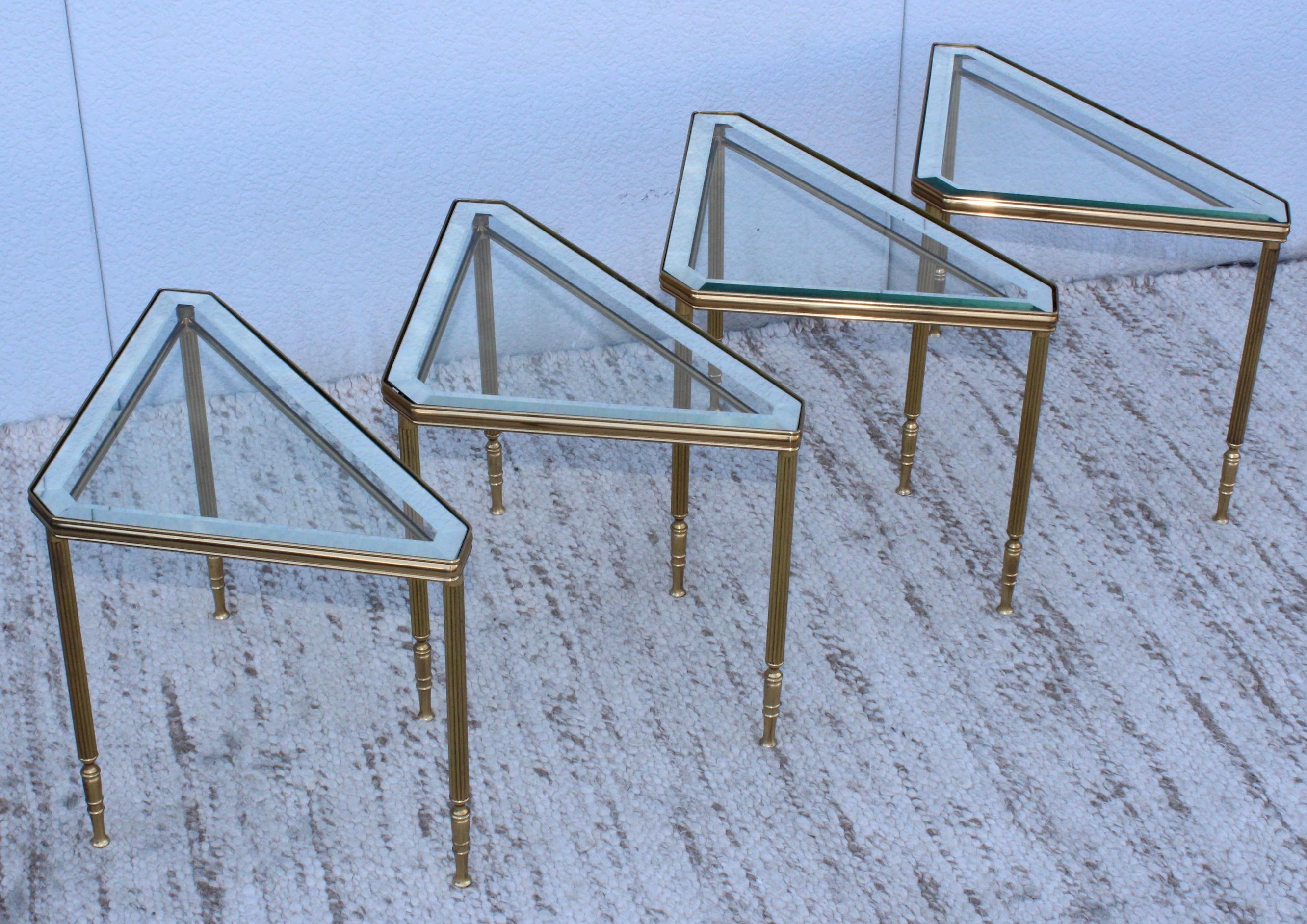 1950's Mid-Century Modern Italian Brass Coffee Table with Nesting Side Tables 14