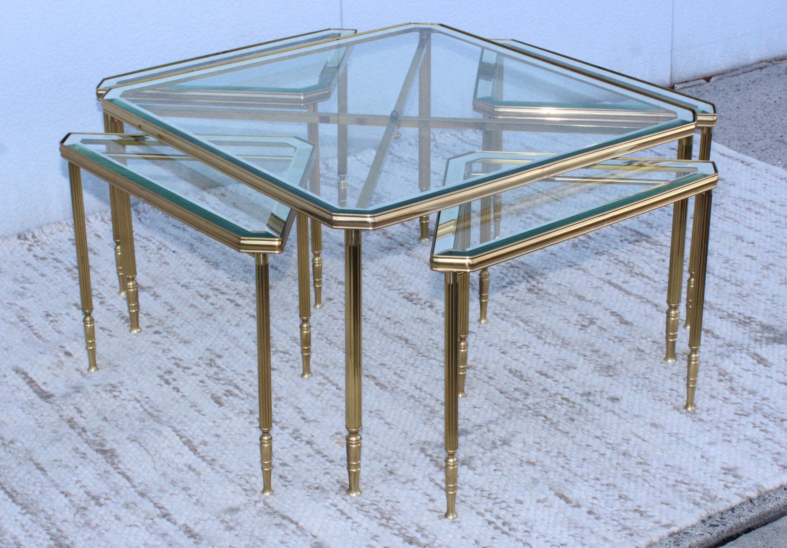 Mid-20th Century 1950's Mid-Century Modern Italian Brass Coffee Table with Nesting Side Tables