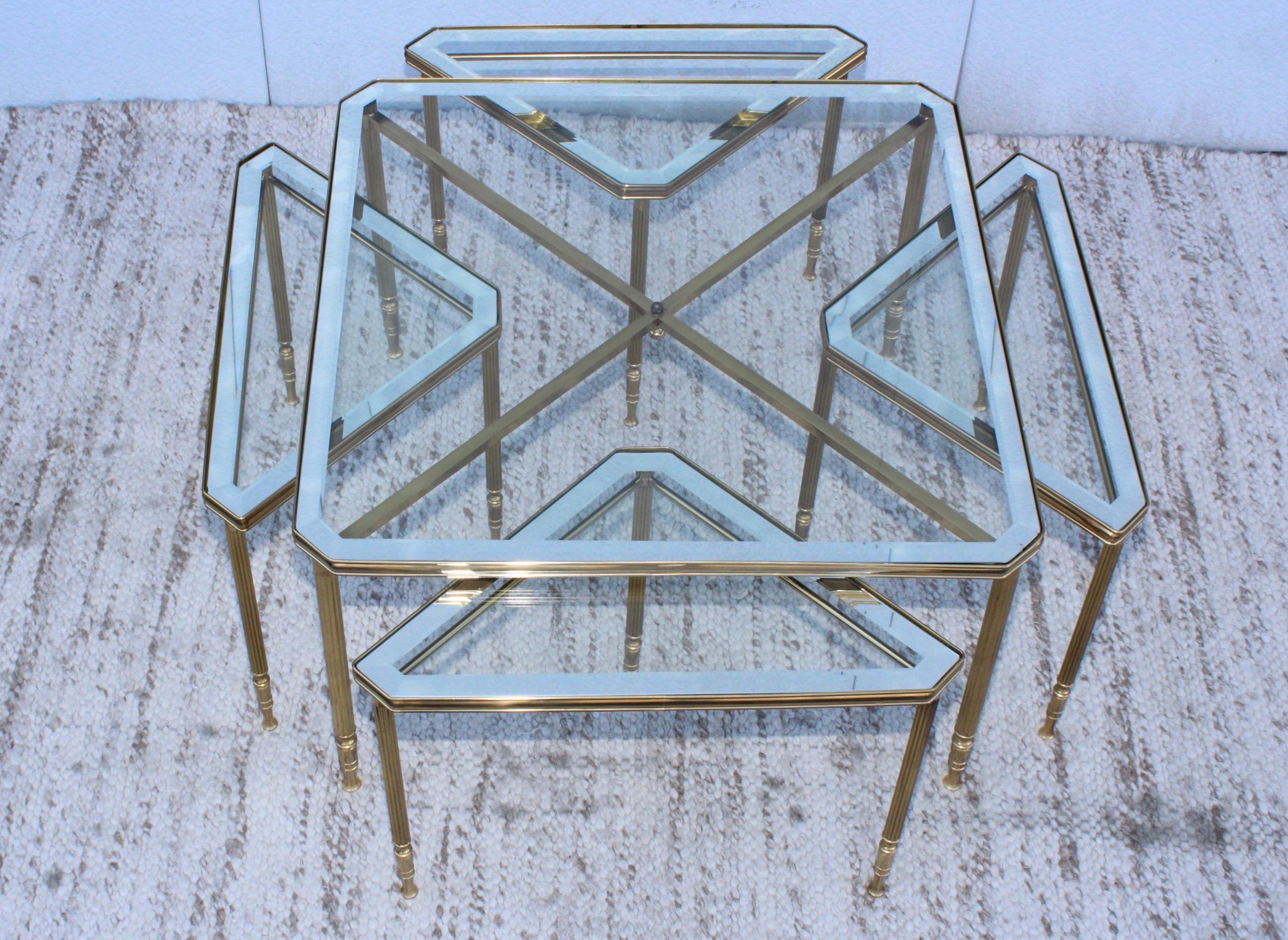 1950's Mid-Century Modern Italian Brass Coffee Table with Nesting Side Tables 1
