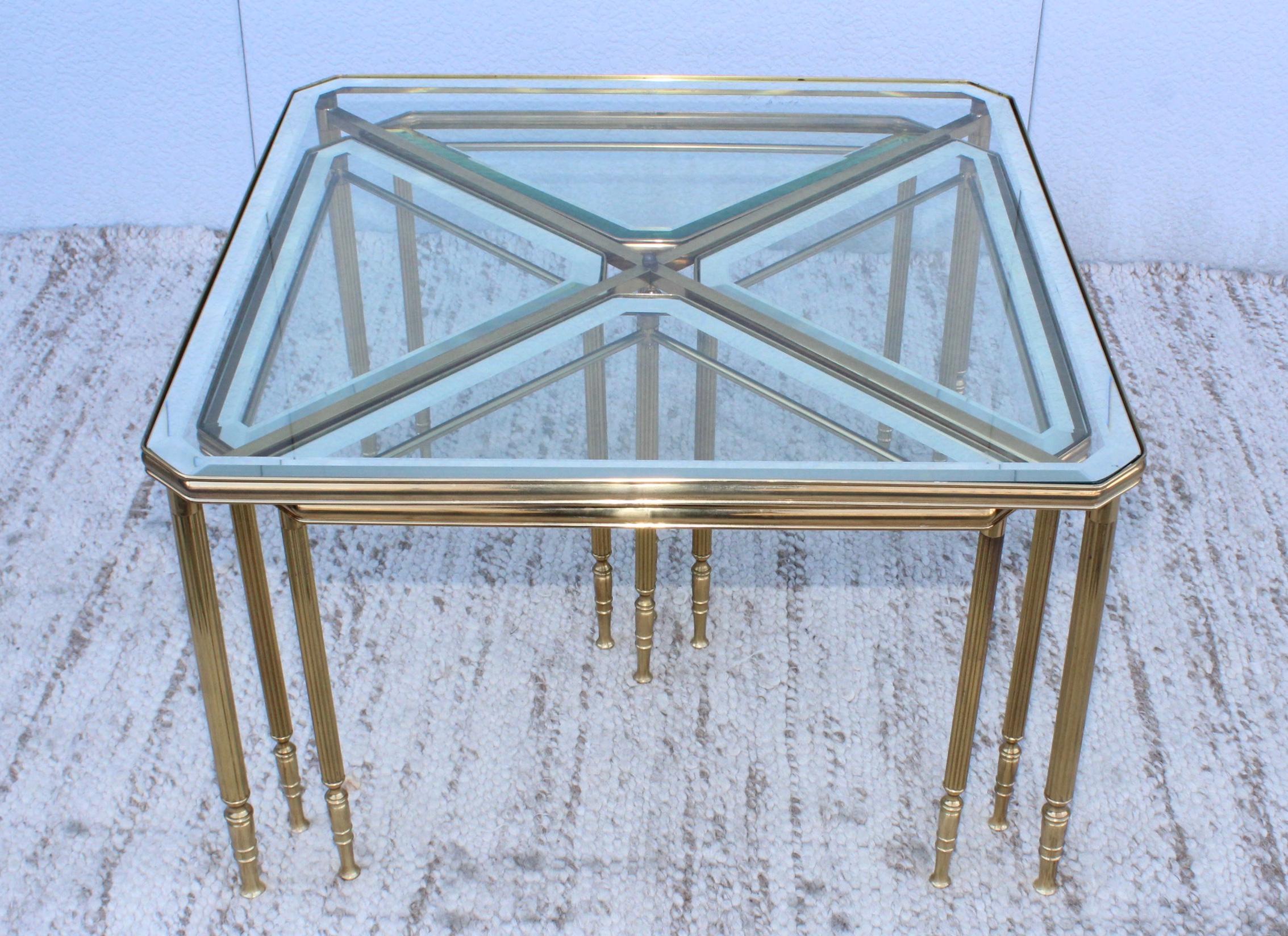 1950's Mid-Century Modern Italian Brass Coffee Table with Nesting Side Tables 2