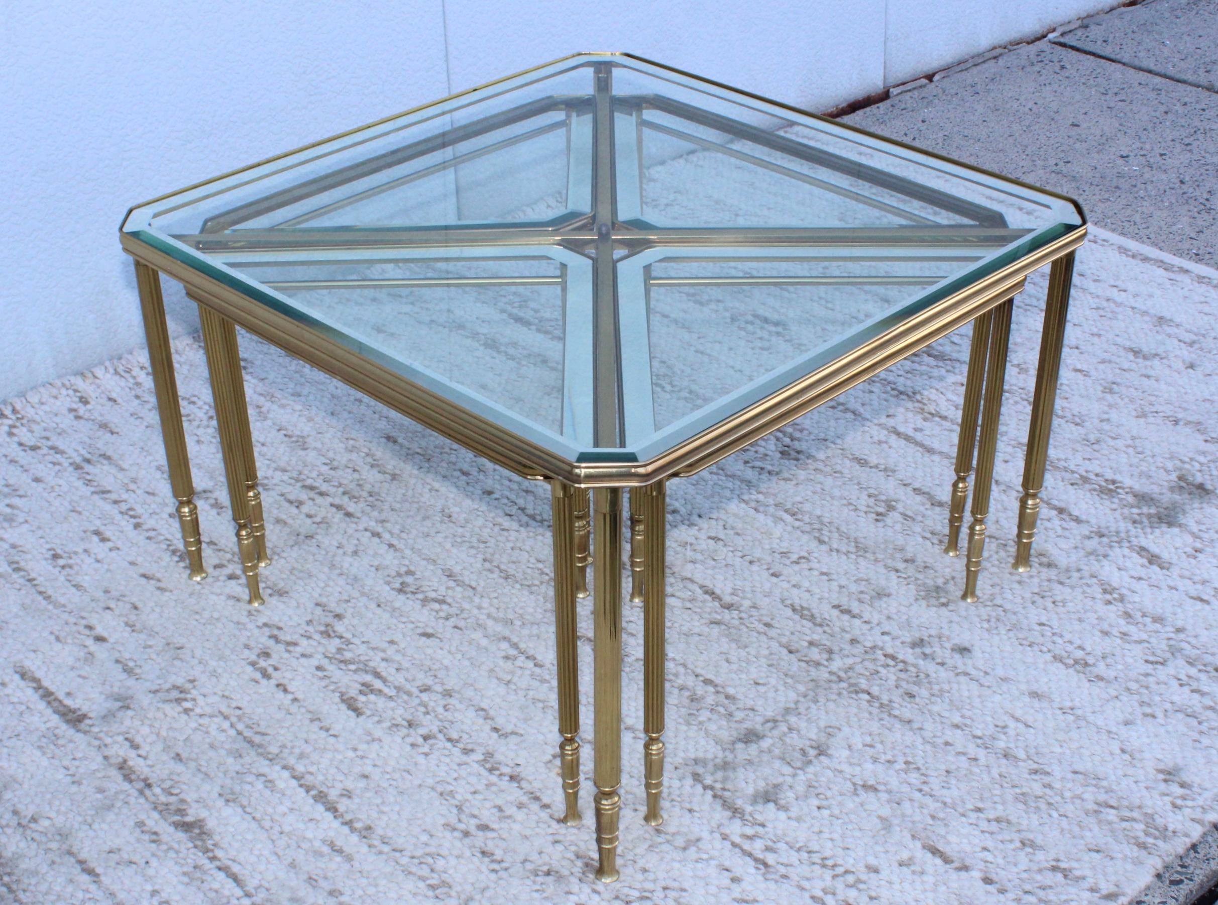 1950's Mid-Century Modern Italian Brass Coffee Table with Nesting Side Tables 3