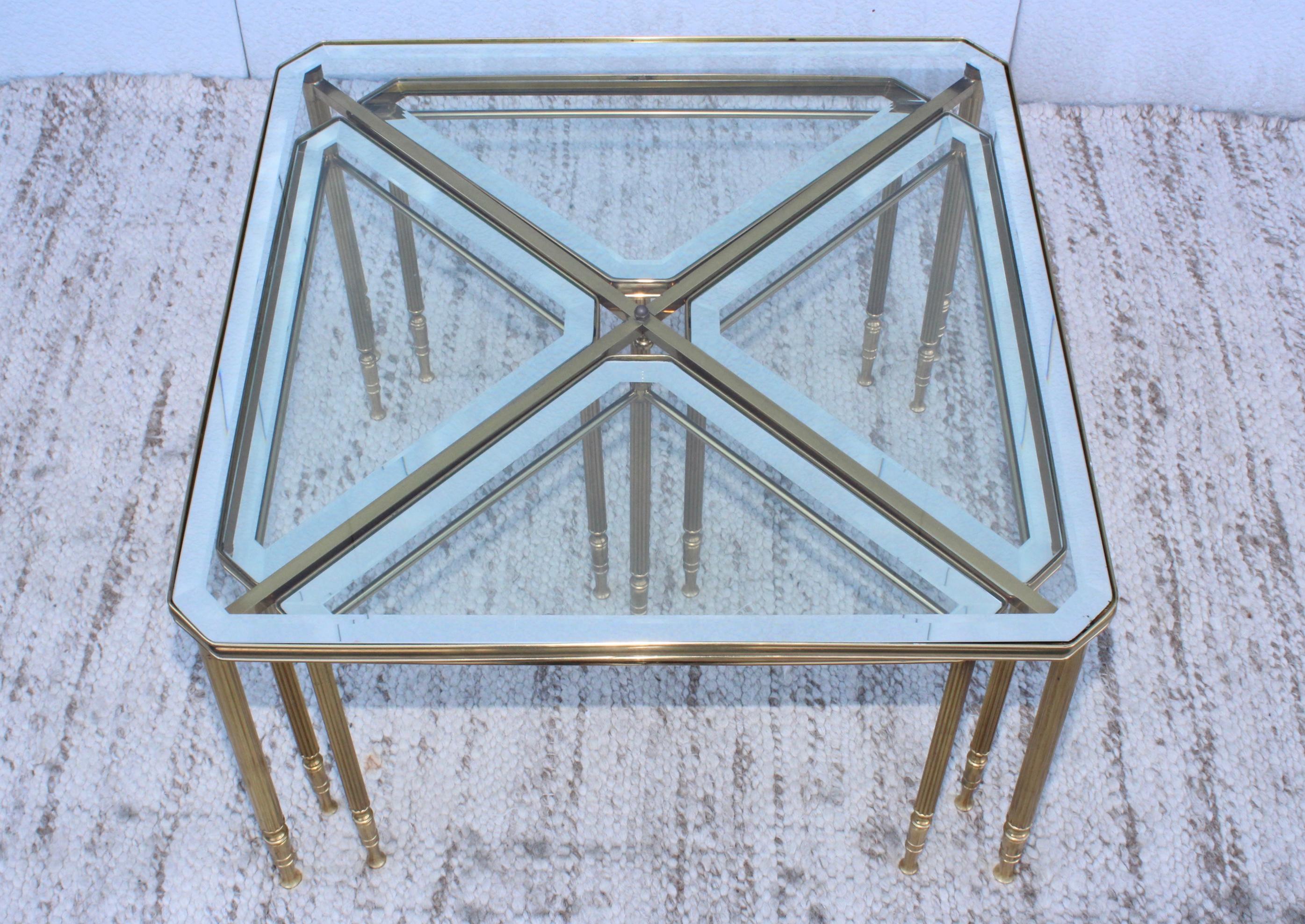 1950's Mid-Century Modern Italian Brass Coffee Table with Nesting Side Tables 4