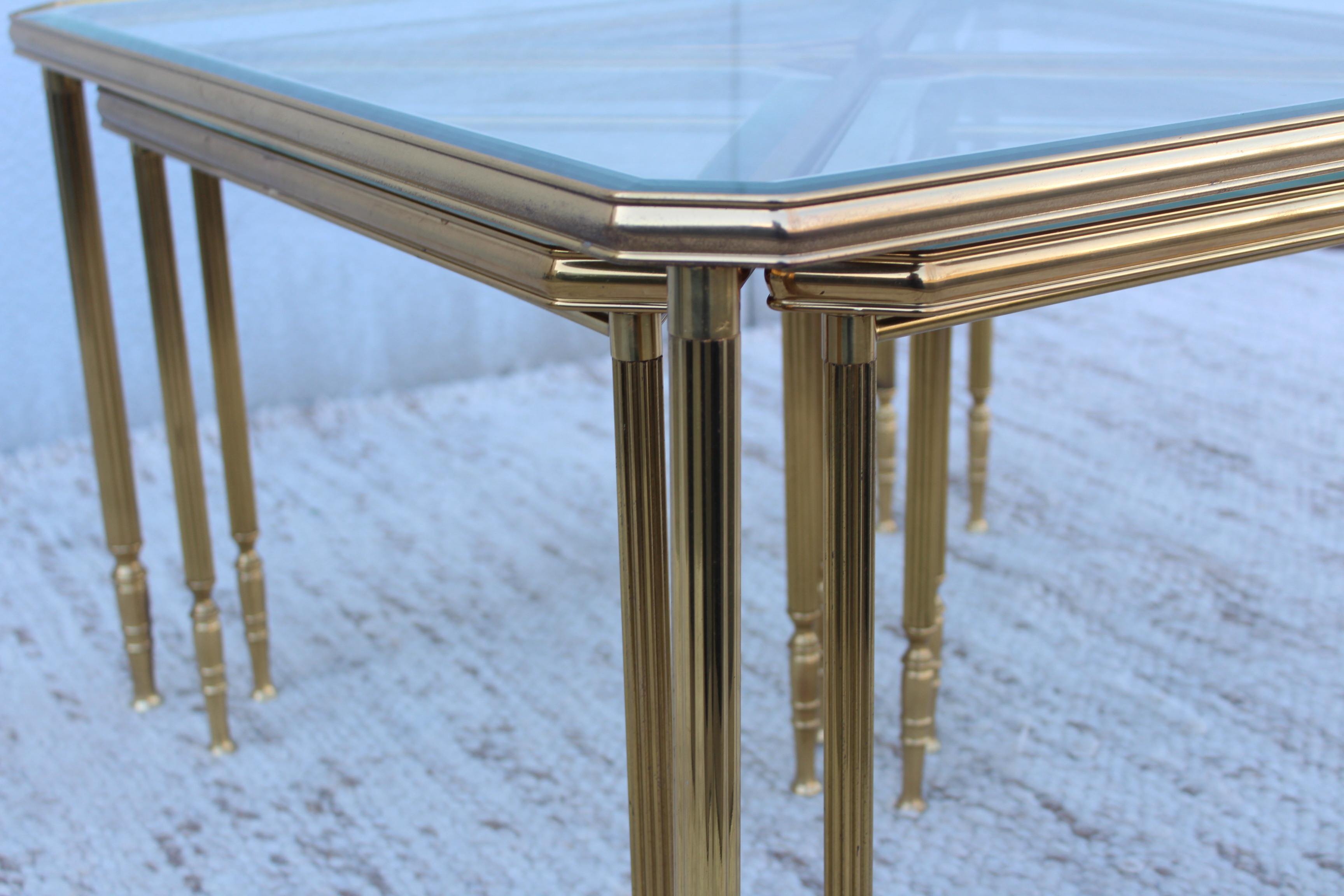 1950's Mid-Century Modern Italian Brass Coffee Table with Nesting Side Tables 5