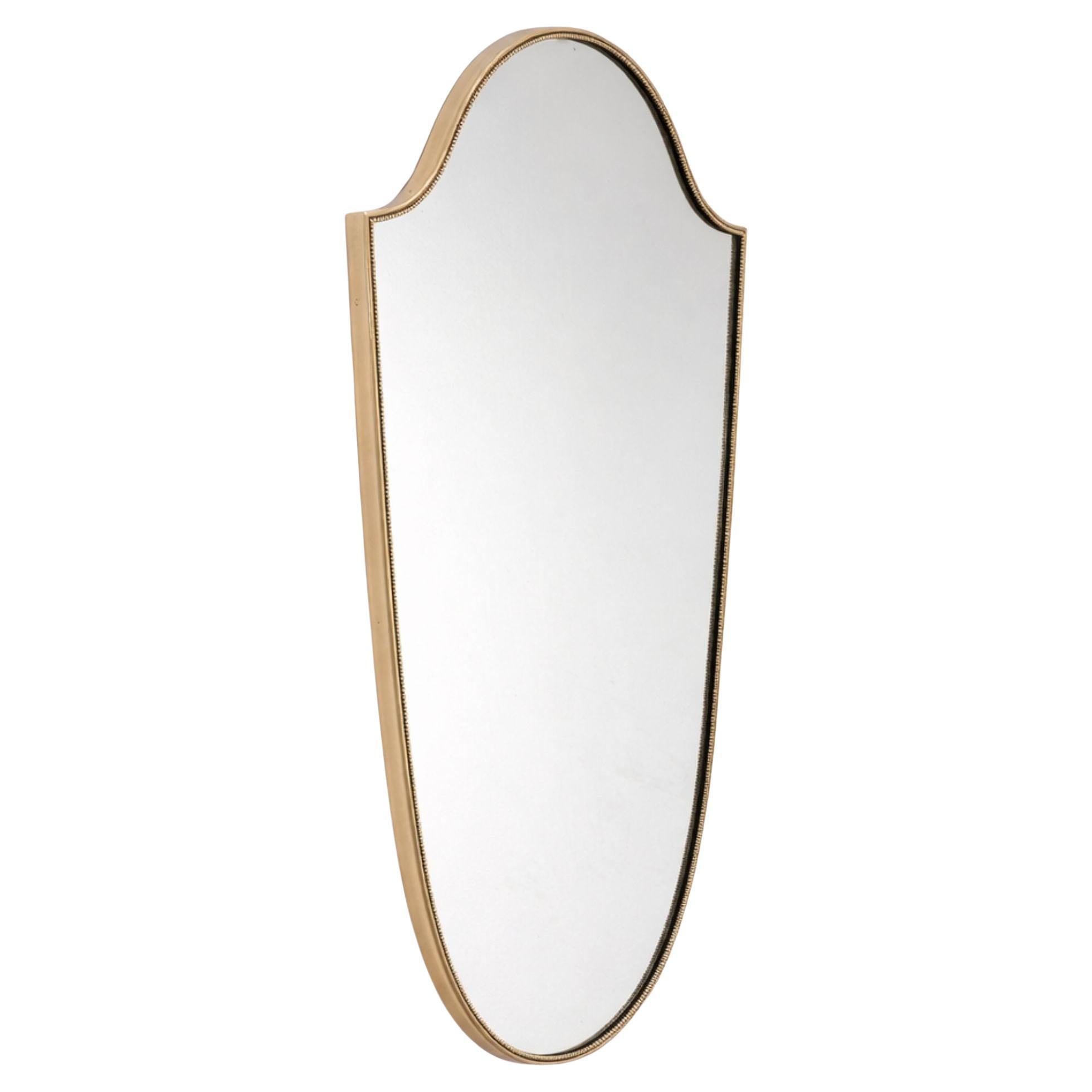 1950s Mid-Century Modern Brass Shield-Shaped Mirror Gio Ponti style, Italy
