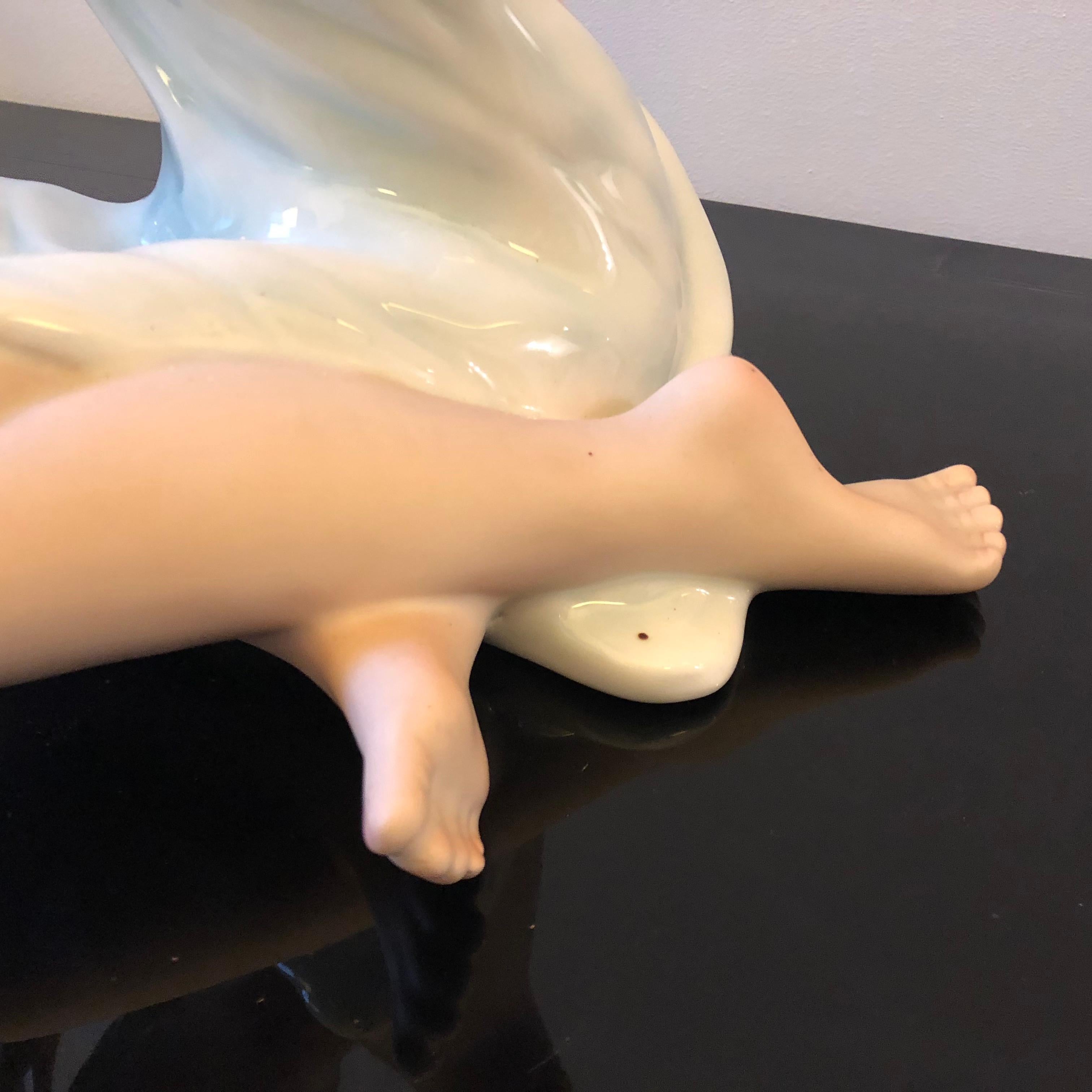 Hand-Painted 1950s Mid-Century Modern Italian Porcelain Woman Statue by Favaro Cecchetto
