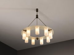 1950s Mid-Century Modern Italian Chandelier in Satin Glass and Brass