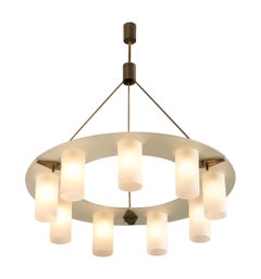1950s Mid-Century Modern Italian Chandelier in Satin Glass and Brass