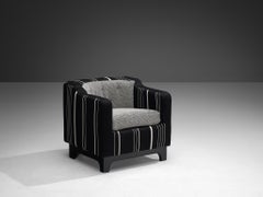 1950s Mid-Century Modern Italian Club Chair in Black White Fabric