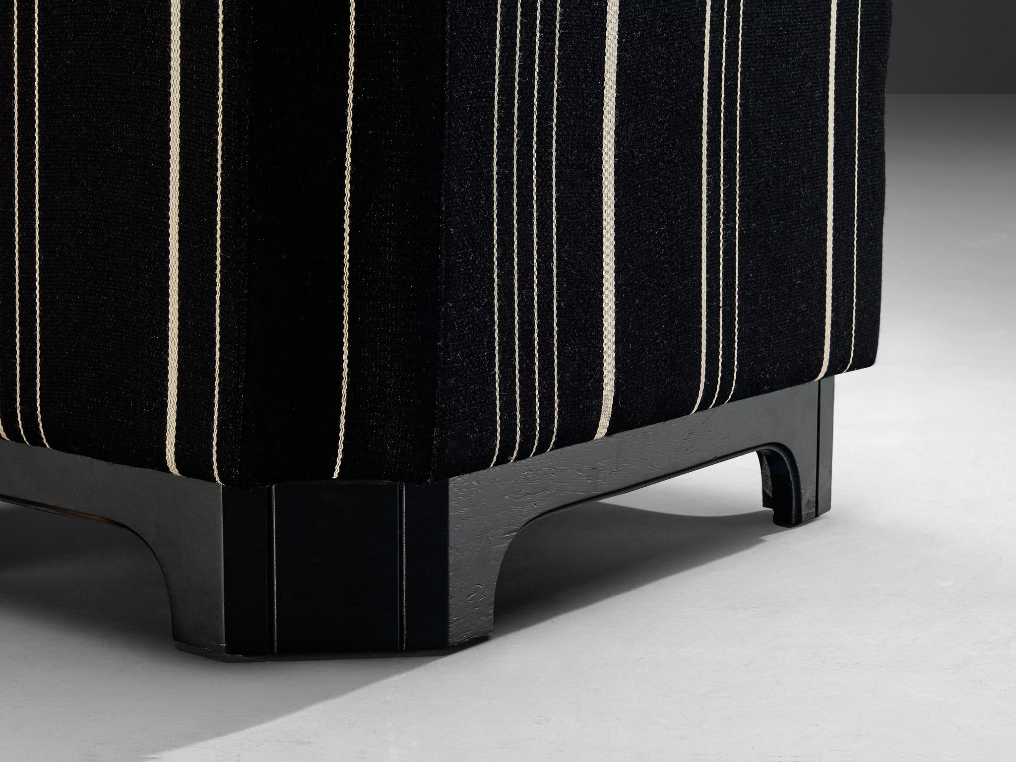 1950s Mid-Century Modern Italian Club Chair in Black White Fabric For Sale 1