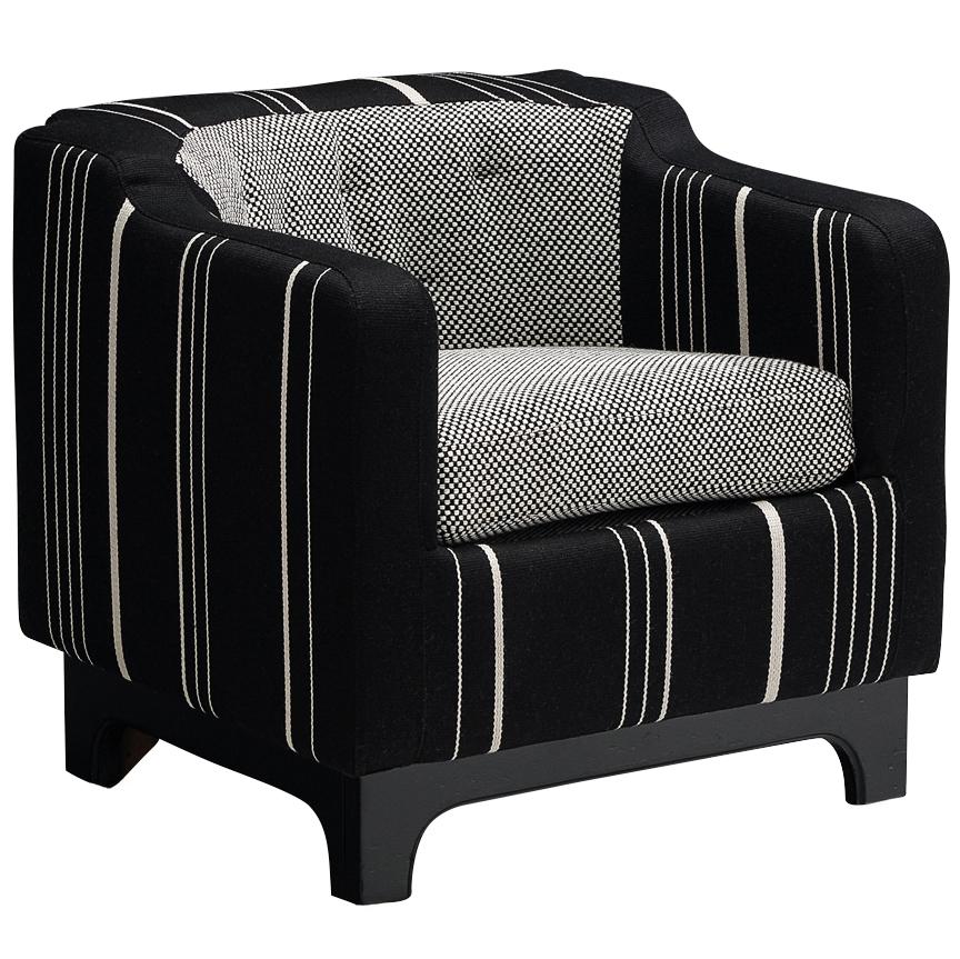 1950s Mid-Century Modern Italian Club Chair in Black White Fabric