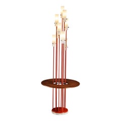 1950s Mid-Century Modern Italian Floor Lamp with Integrated Side Table in Teak