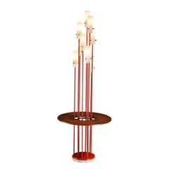 Lampada da terra italiana del Mid-Century Modern del 1950 con tavolino integrato in teak