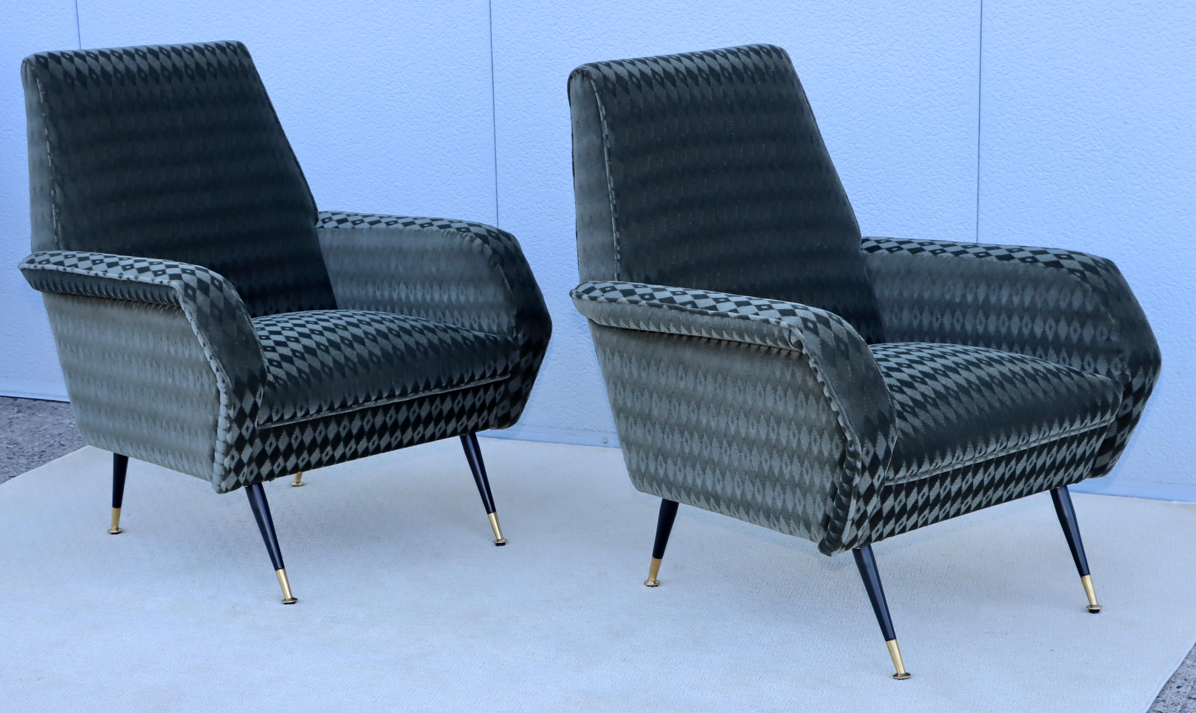 Mid-20th Century 1950's Mid-Century Modern Italian Lounge Chairs With Donghia Mohair Upholstery For Sale