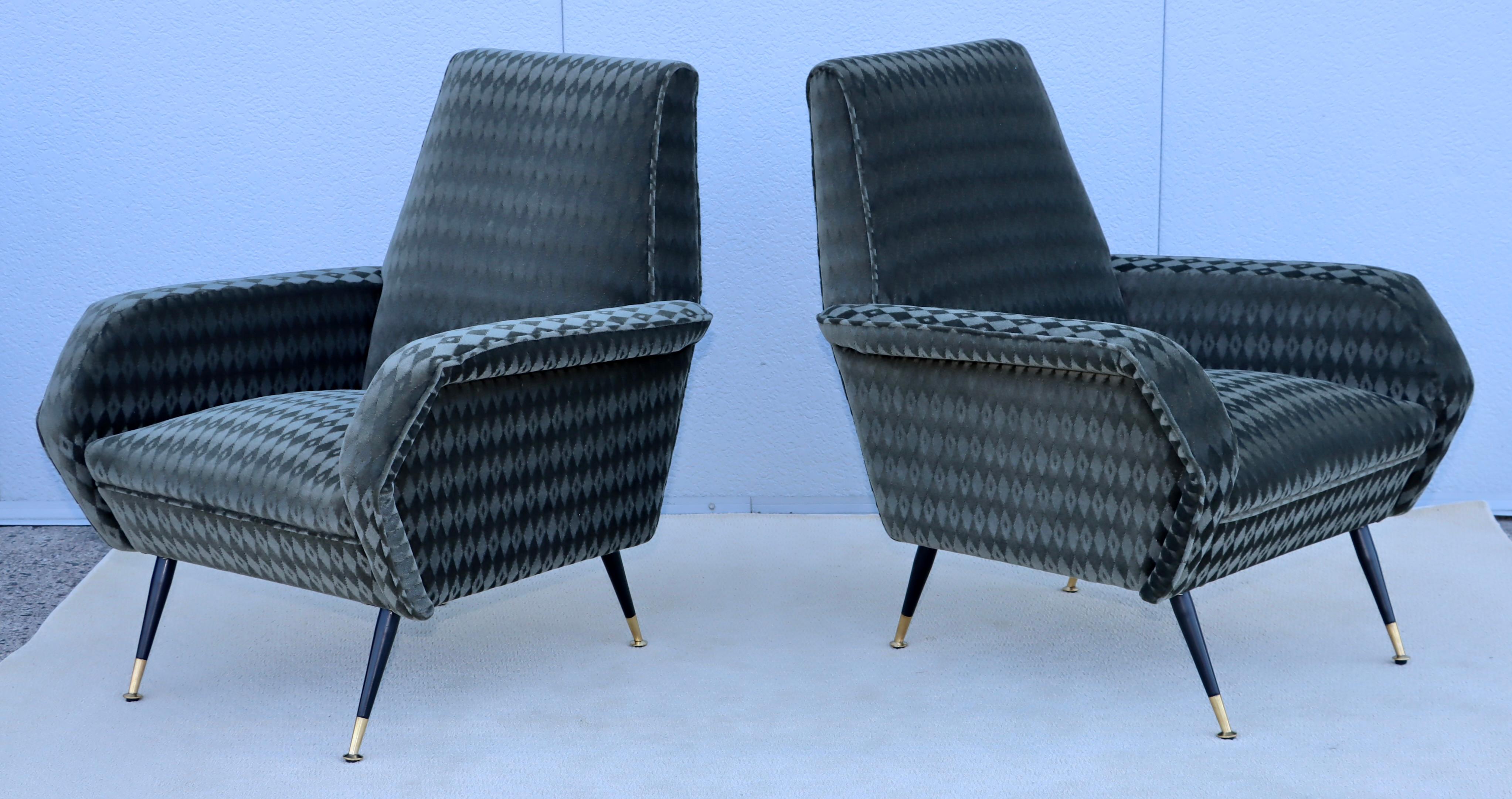 Brass 1950's Mid-Century Modern Italian Lounge Chairs With Donghia Mohair Upholstery For Sale