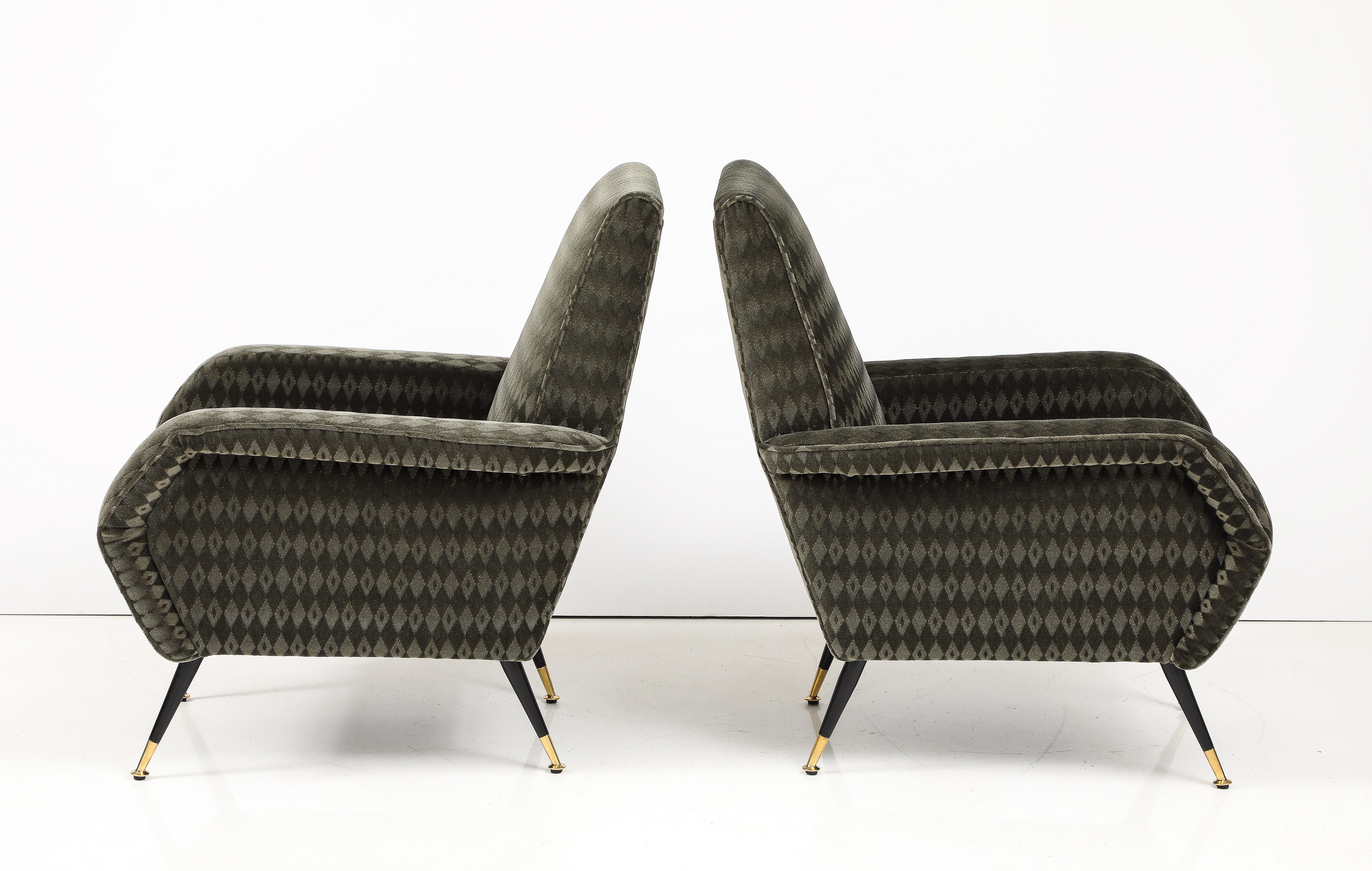 Brass 1950's Mid-Century Modern Italian Lounge Chairs With Donghia Mohair Upholstery For Sale