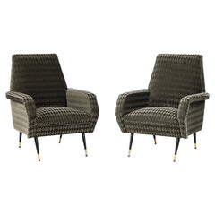 1950's Mid-Century Modern Italian Lounge Chairs With Donghia Mohair Upholstery