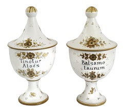 1950s Mid-Century Modern Italian Majolica Hand-Painted Apothecary Jars