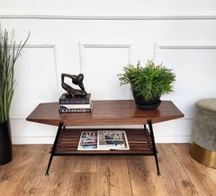 1950s Mid-Century Modern Italian Octagonal Metal Brass Slat Wood Coffee Table