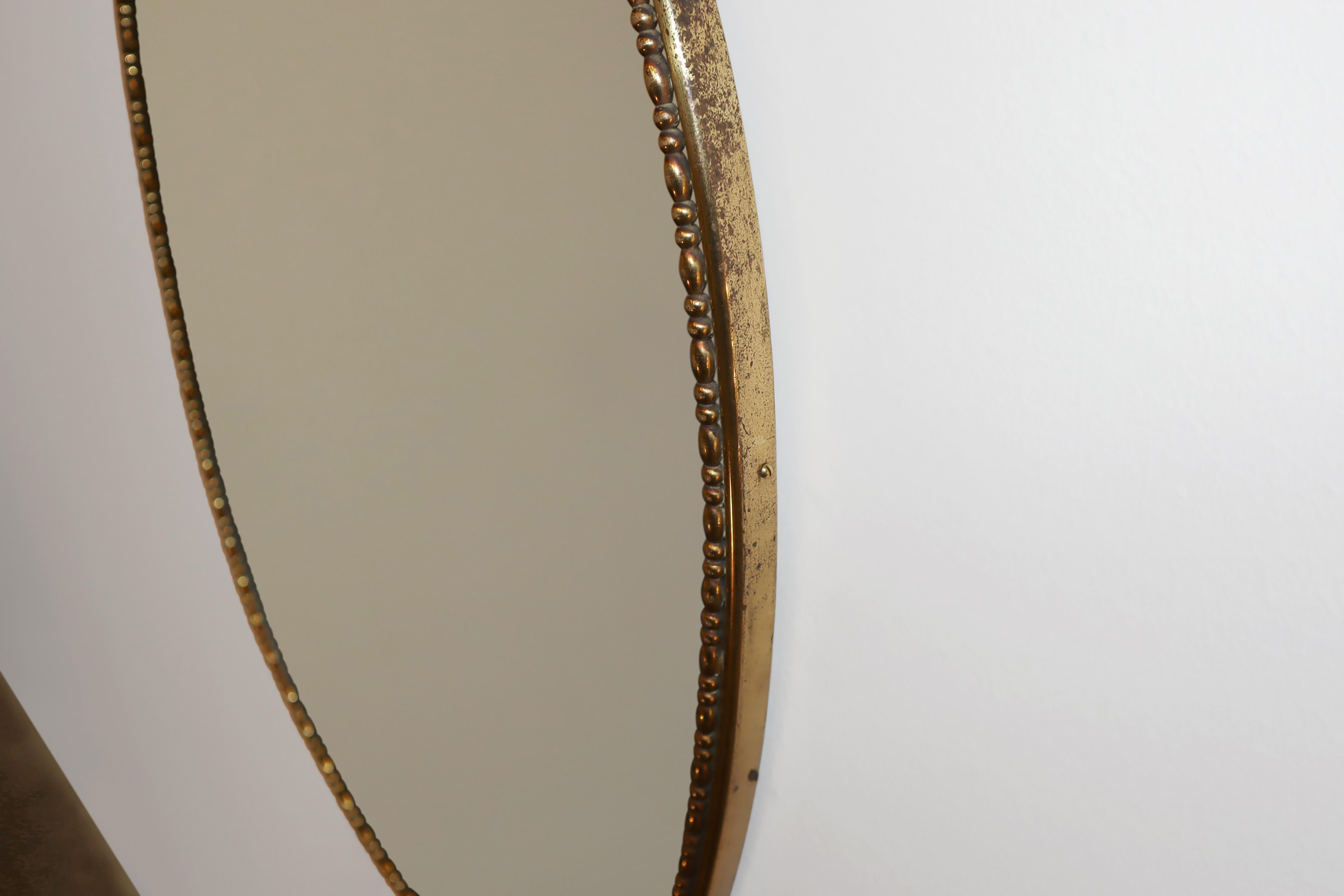 1950s Mid-Century Modern Italian Oval Brass Wall Mirror 1