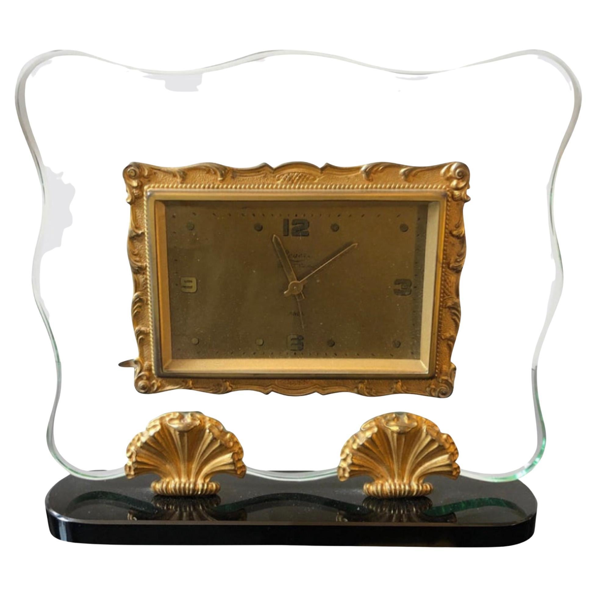 Orologio da tavolo italiano del 1950 di metà secolo nello stile di Fontana Arte in vendita