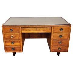 1950s Mid-Century Modern Italian Walnut Wood Brass and Glass Writing Desk Table