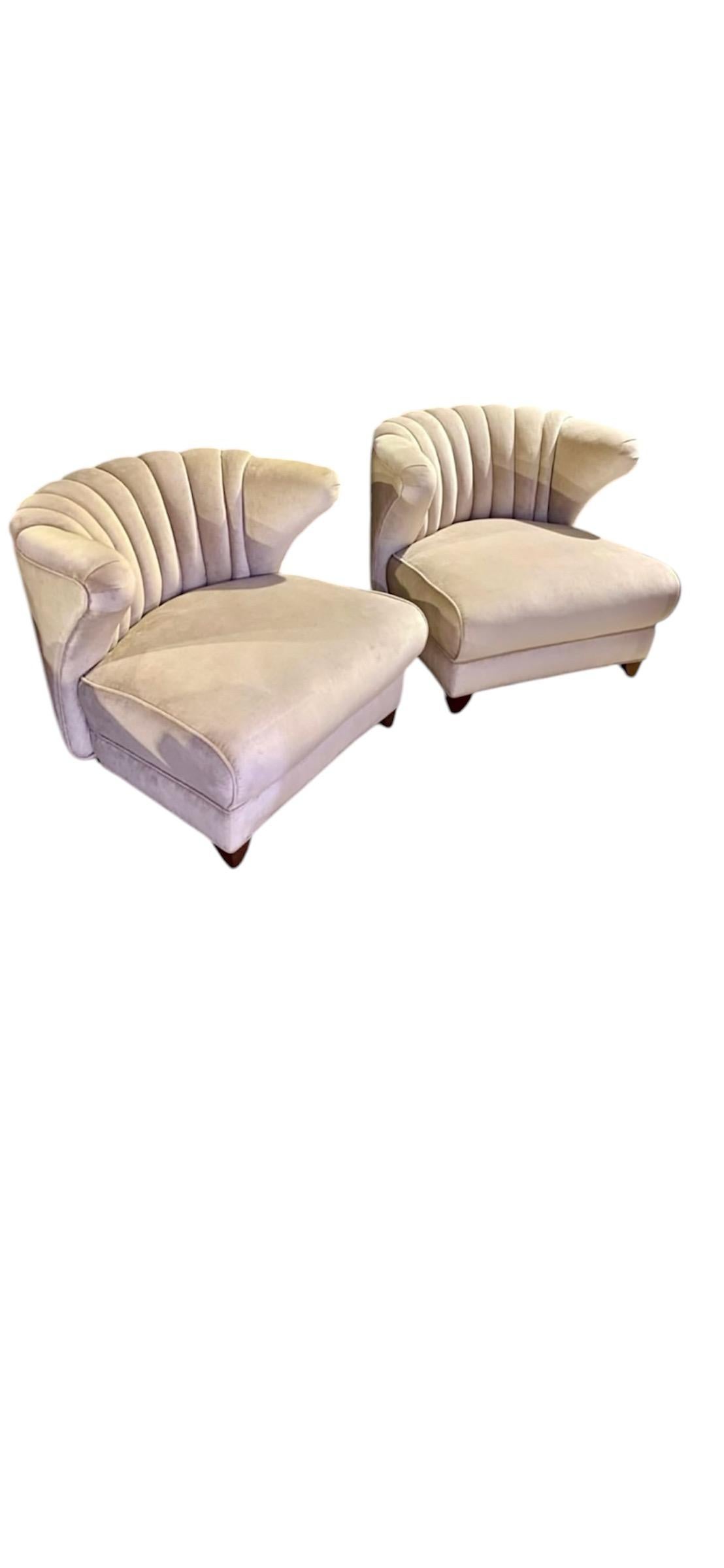 STUNNING 1950's Mid Century Modern Karpen of California Channel Back Lounge Chairs Reupholstered In Champagne Velvet! Amazing lines, heavy solid bones and very comfortable! Both in great condition as seen! These are the only photos I currently have