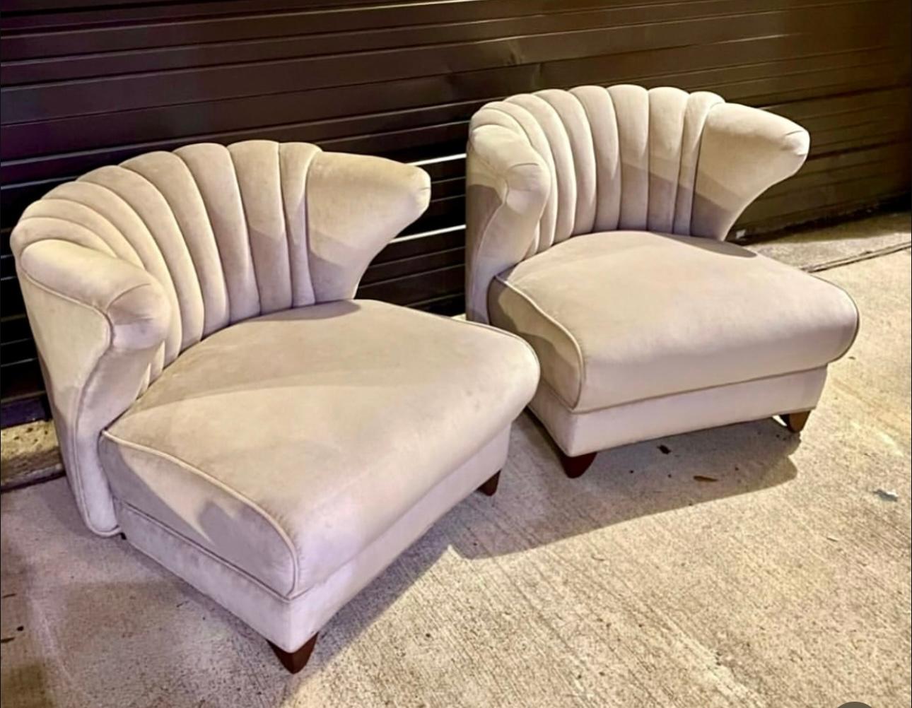 American 1950's Mid Century Modern Karpen of California Channel Back Lounge Chairs For Sale