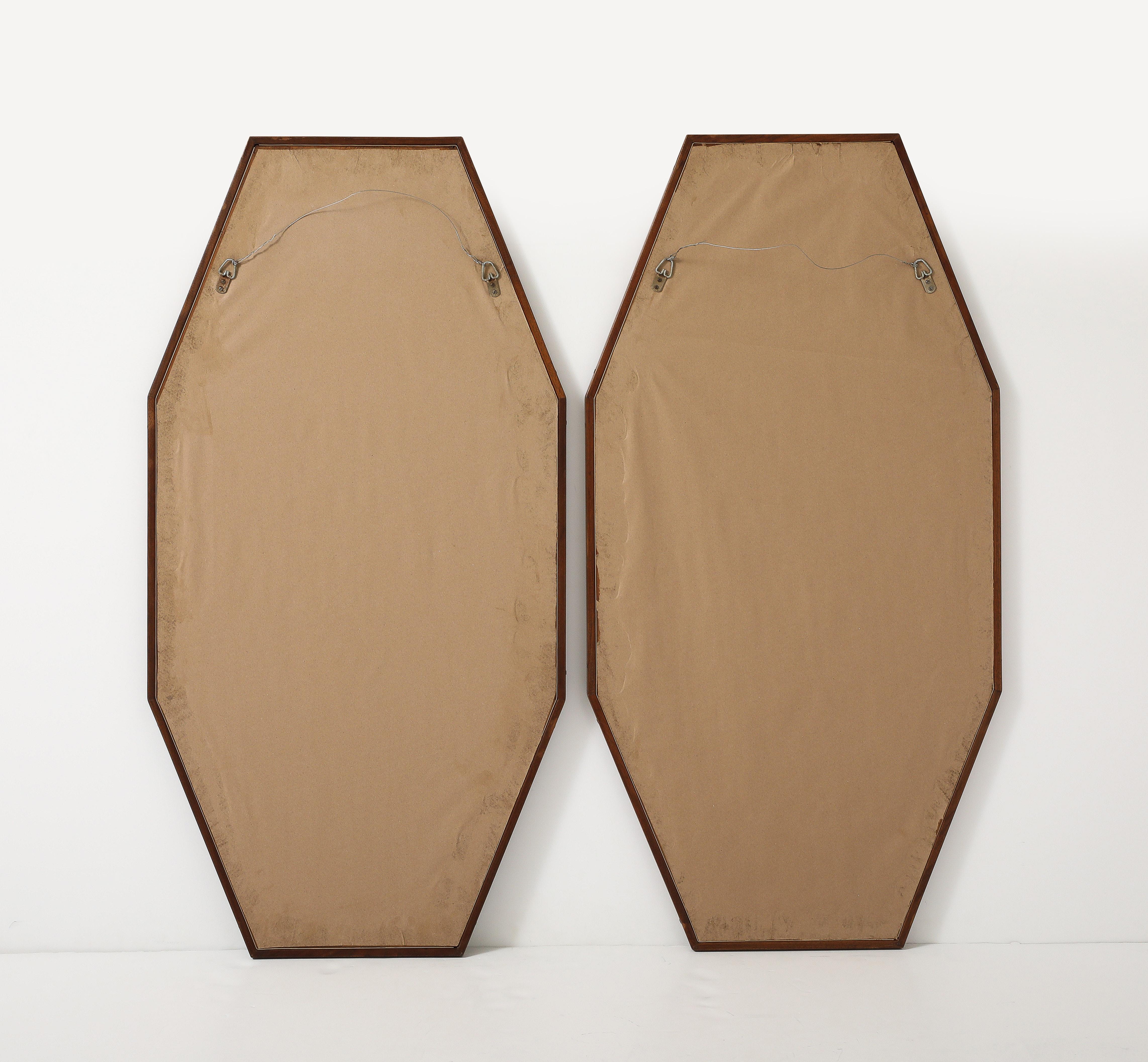 1950's Mid-Century Modern Large Walnut And Brass Octagonal Mirrors For Sale 6