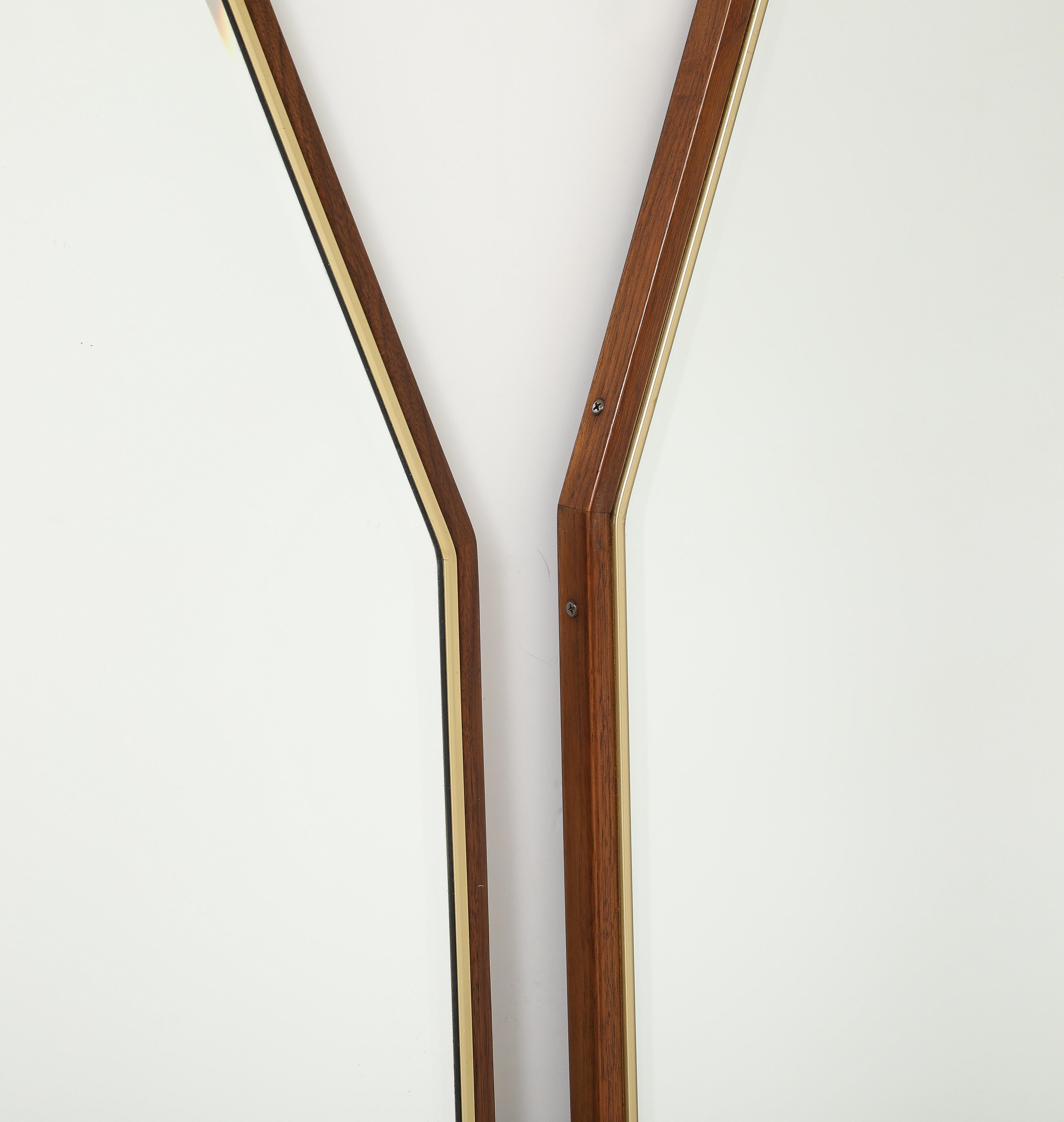 1950's Mid-Century Modern Large Walnut And Brass Octagonal Mirrors For Sale 8