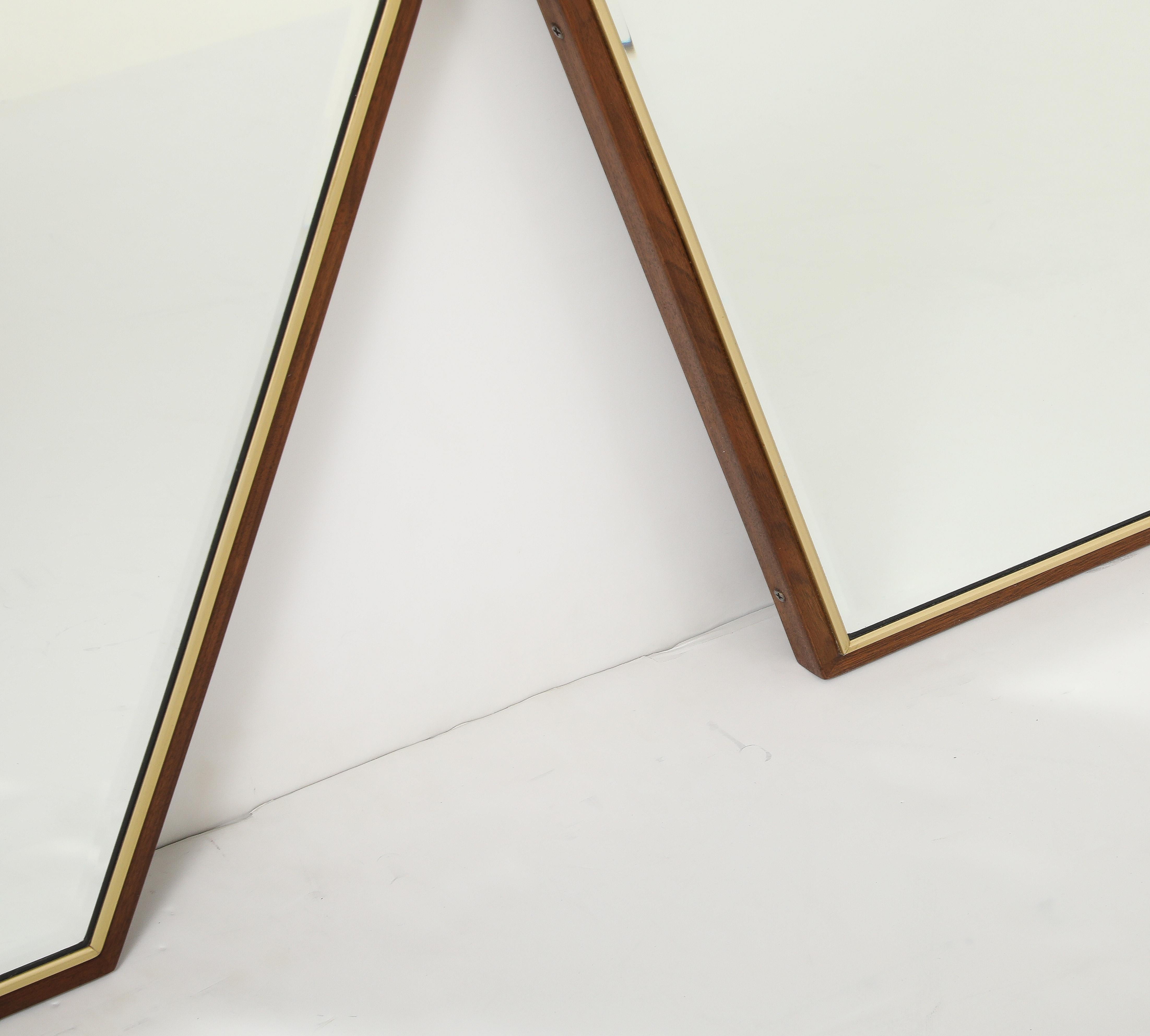 1950's Mid-Century Modern Large Walnut And Brass Octagonal Mirrors For Sale 9